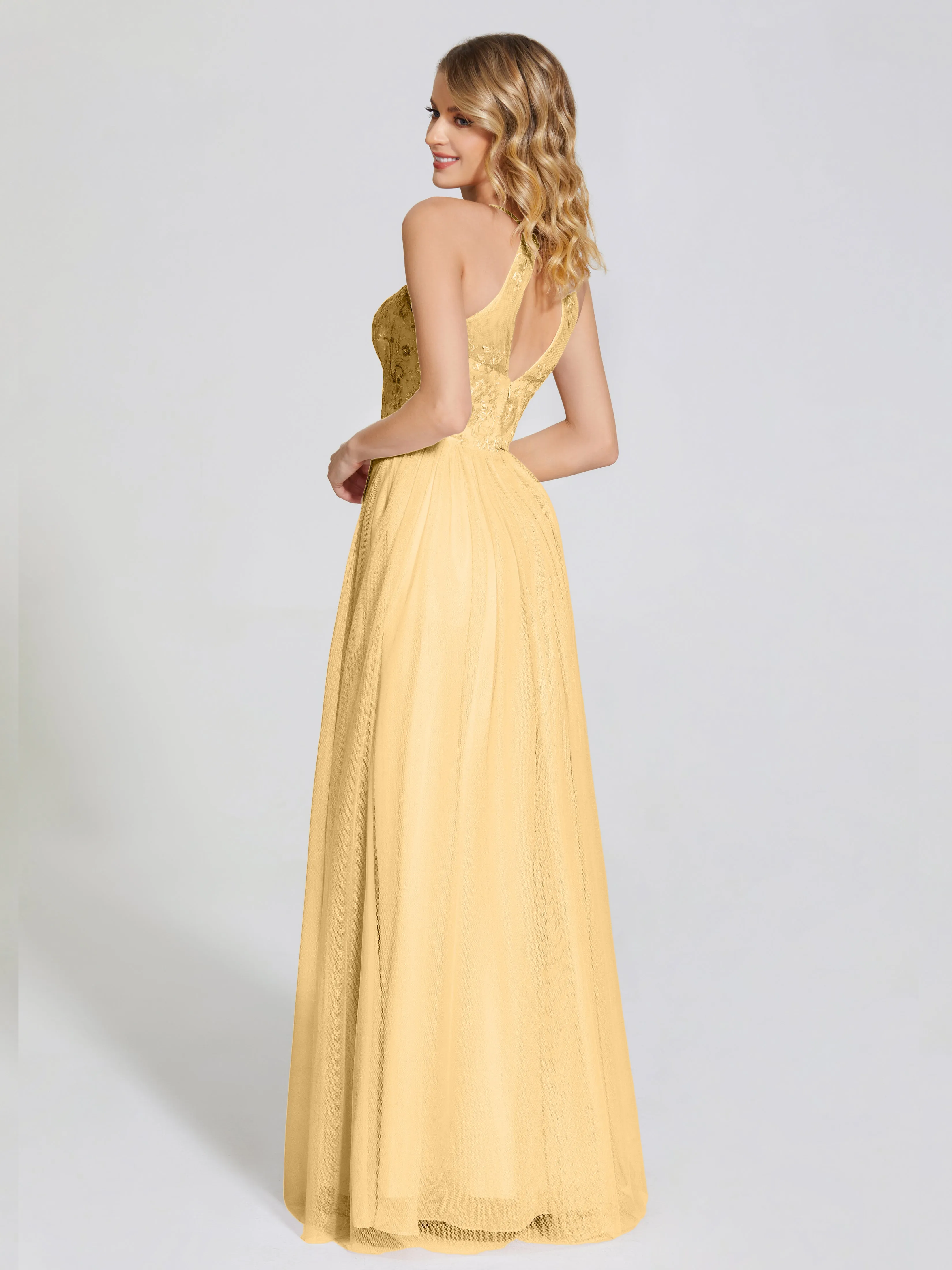 Destiny Halter Embroidered Tulle Bridesmaid Dresses