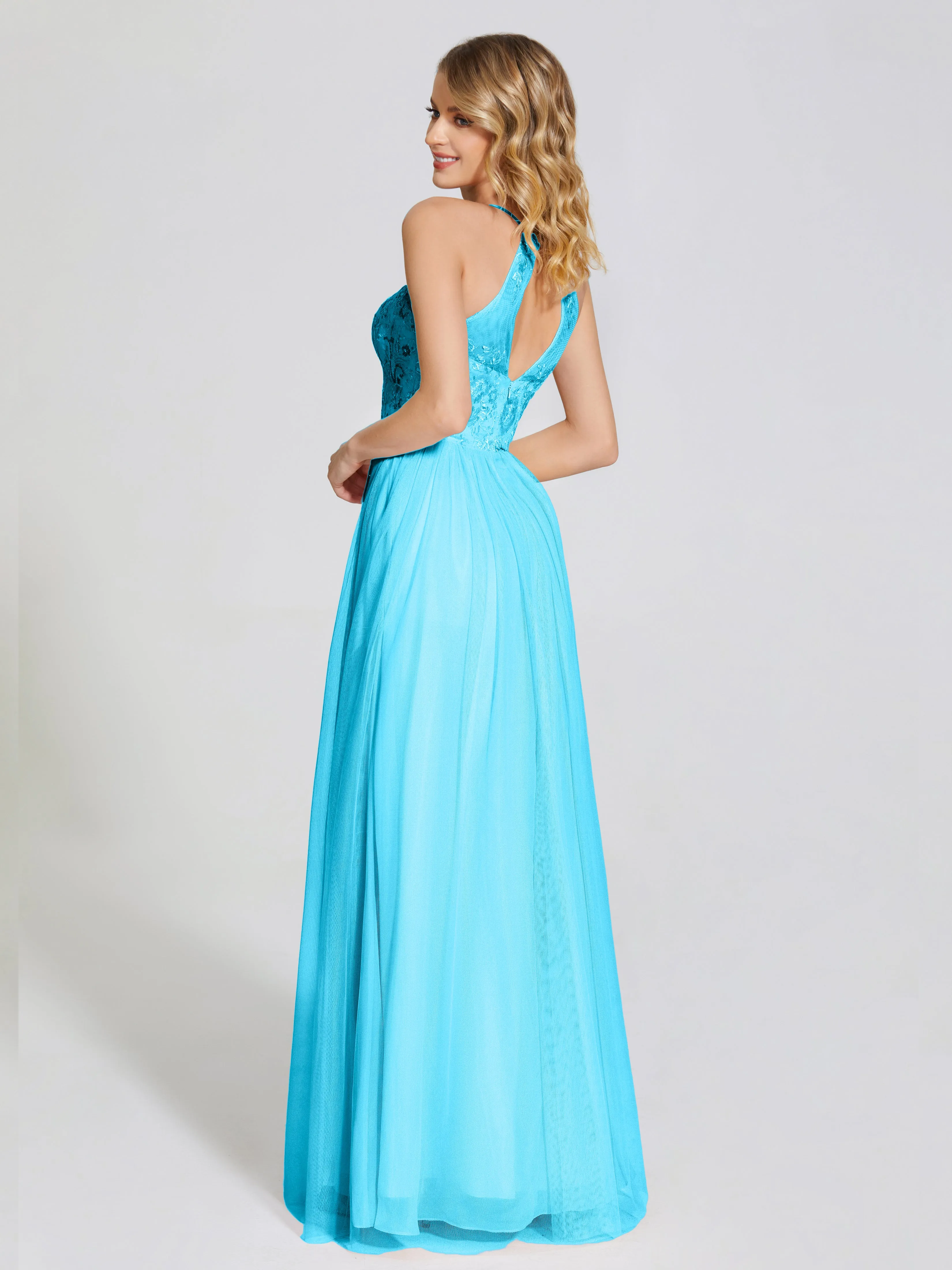 Destiny Halter Embroidered Tulle Bridesmaid Dresses