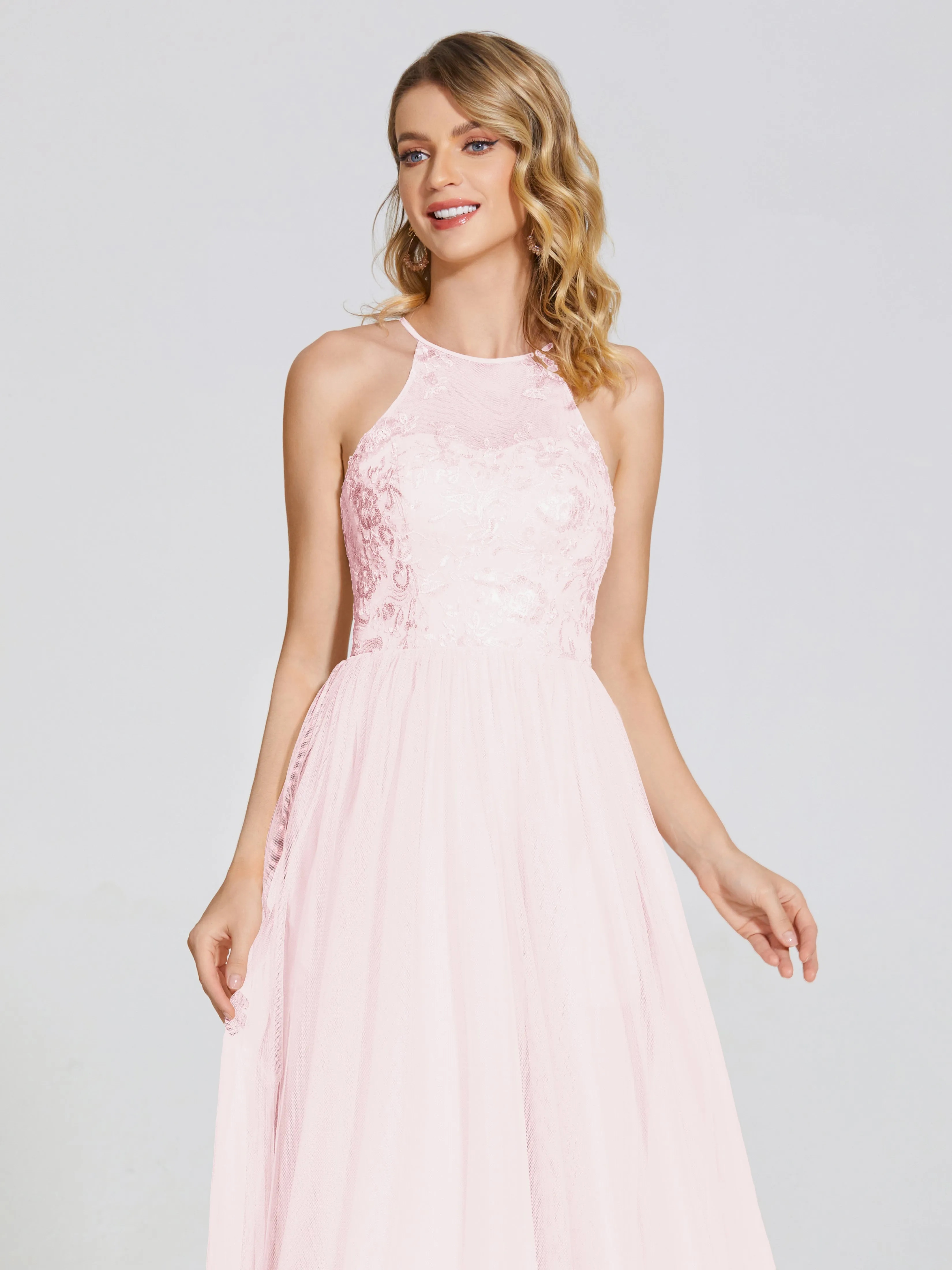 Destiny Halter Embroidered Tulle Bridesmaid Dresses