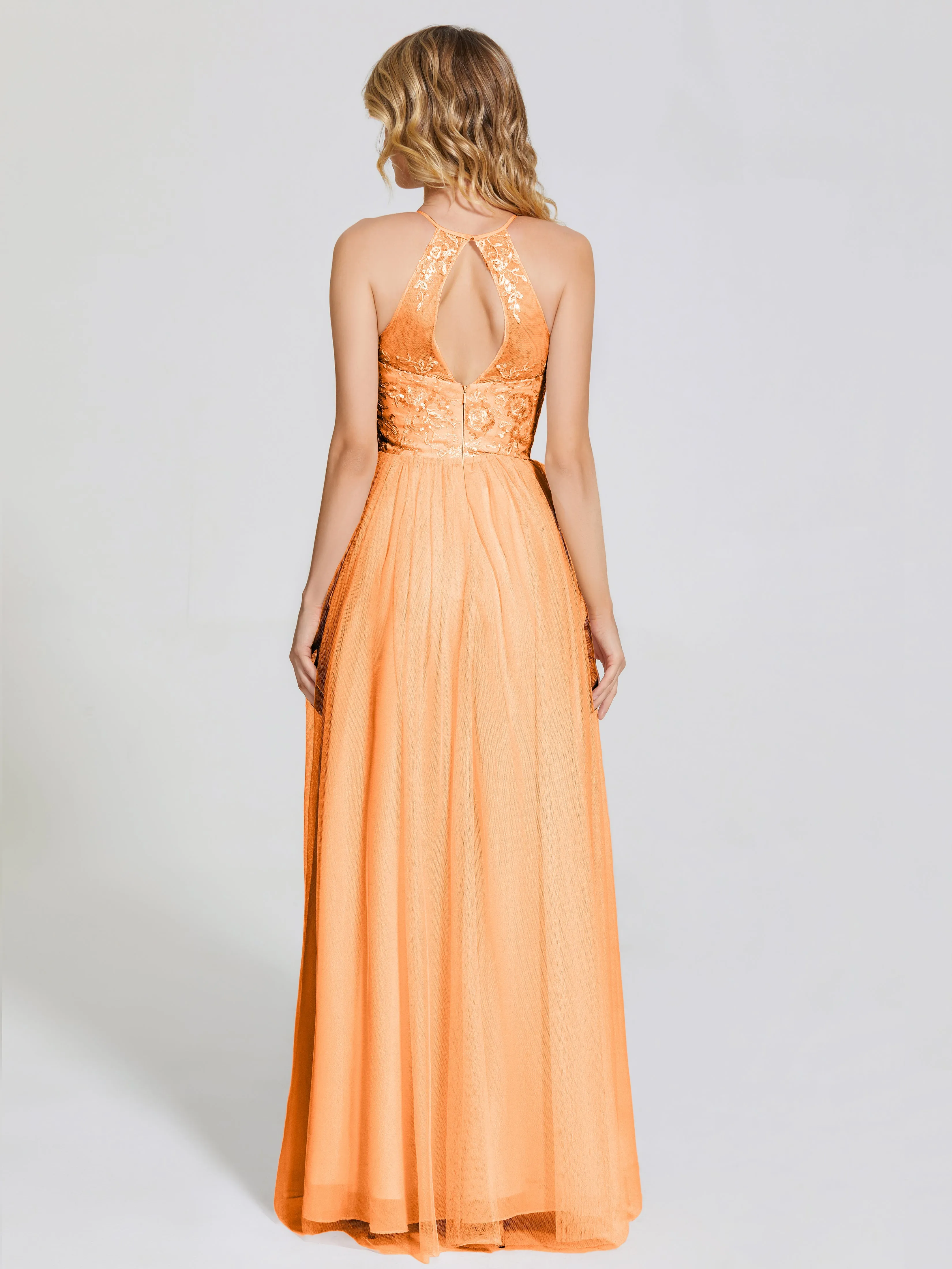Destiny Halter Embroidered Tulle Bridesmaid Dresses