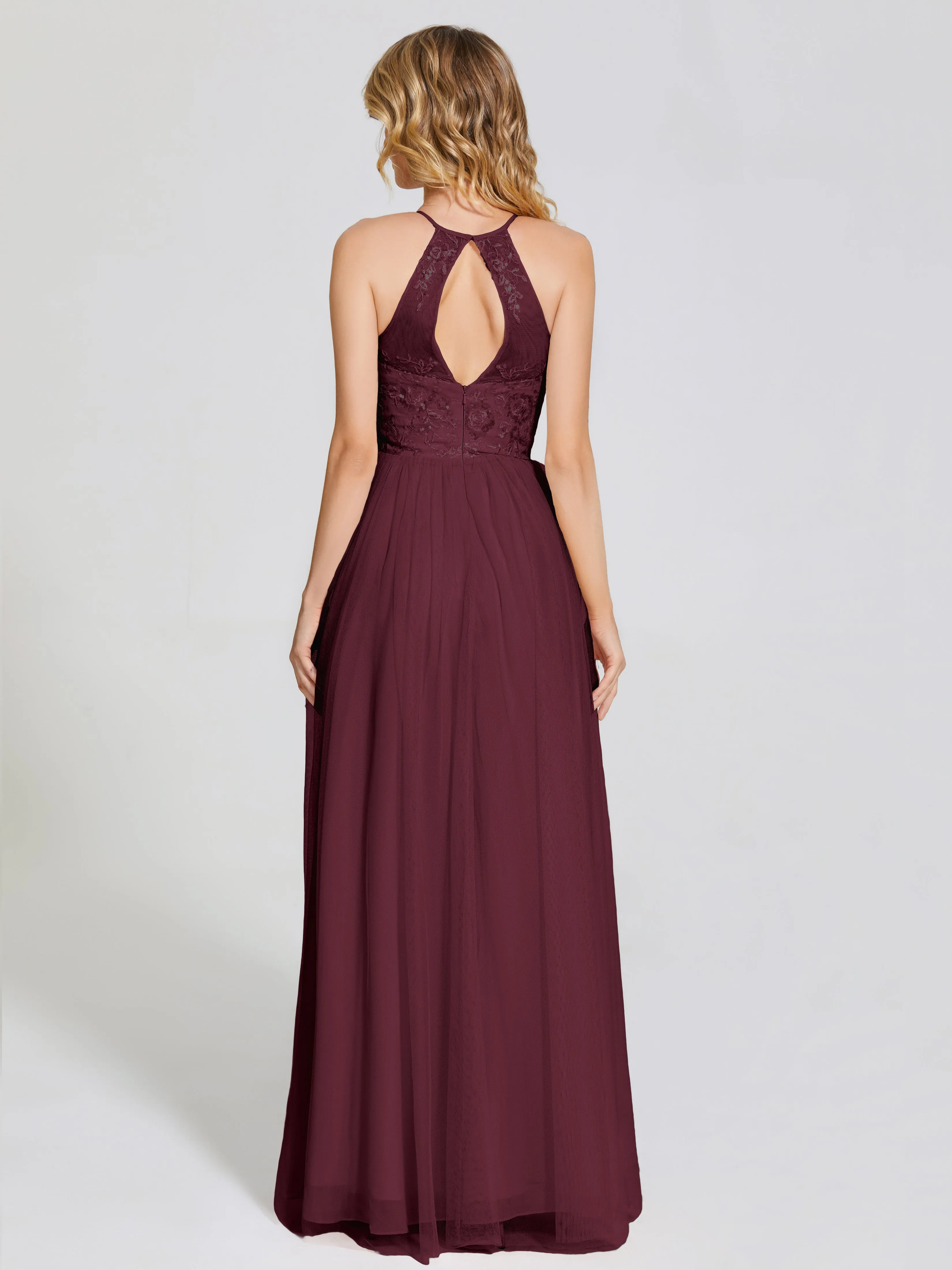 Destiny Halter Embroidered Tulle Bridesmaid Dresses