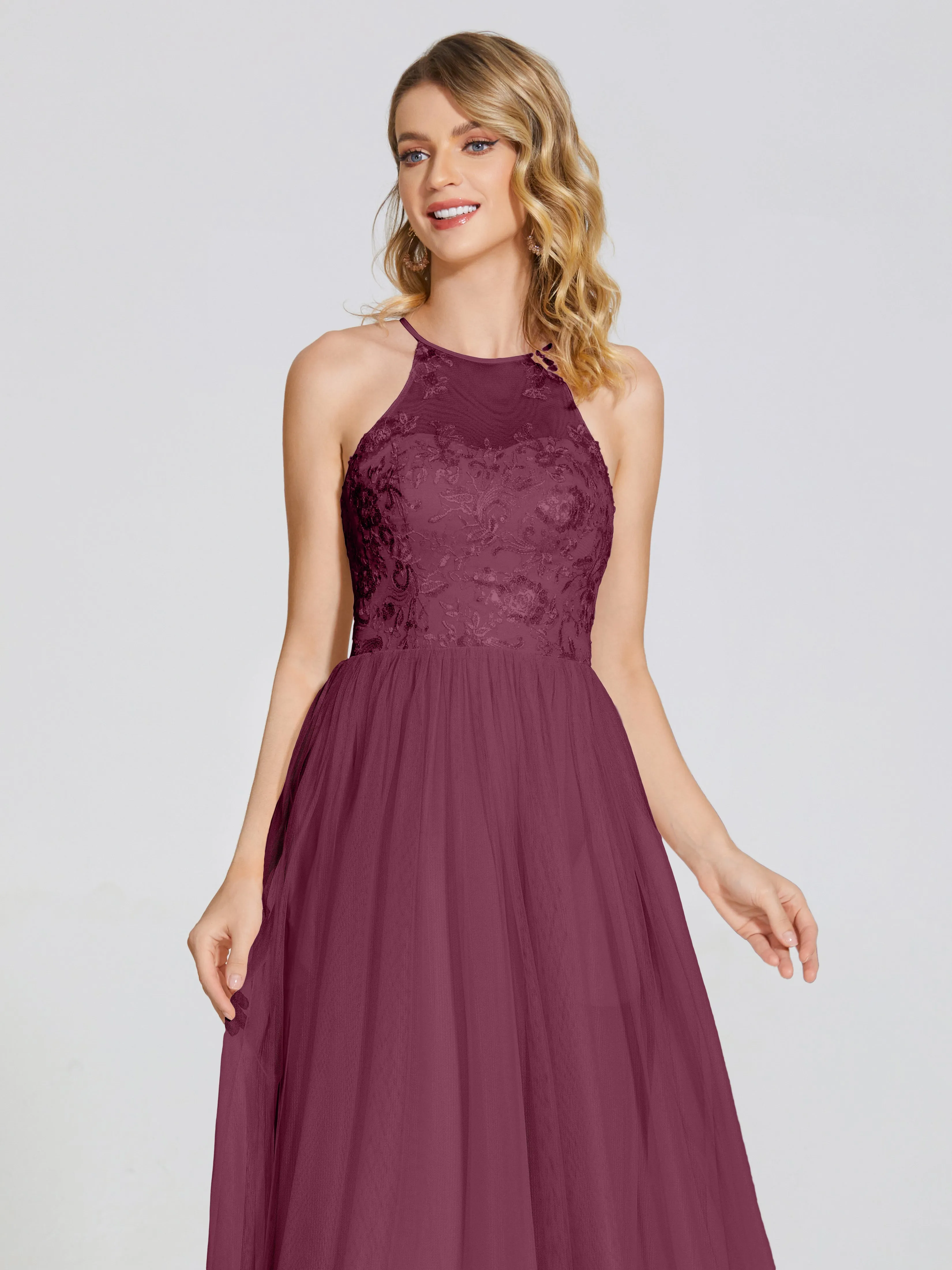 Destiny Halter Embroidered Tulle Bridesmaid Dresses