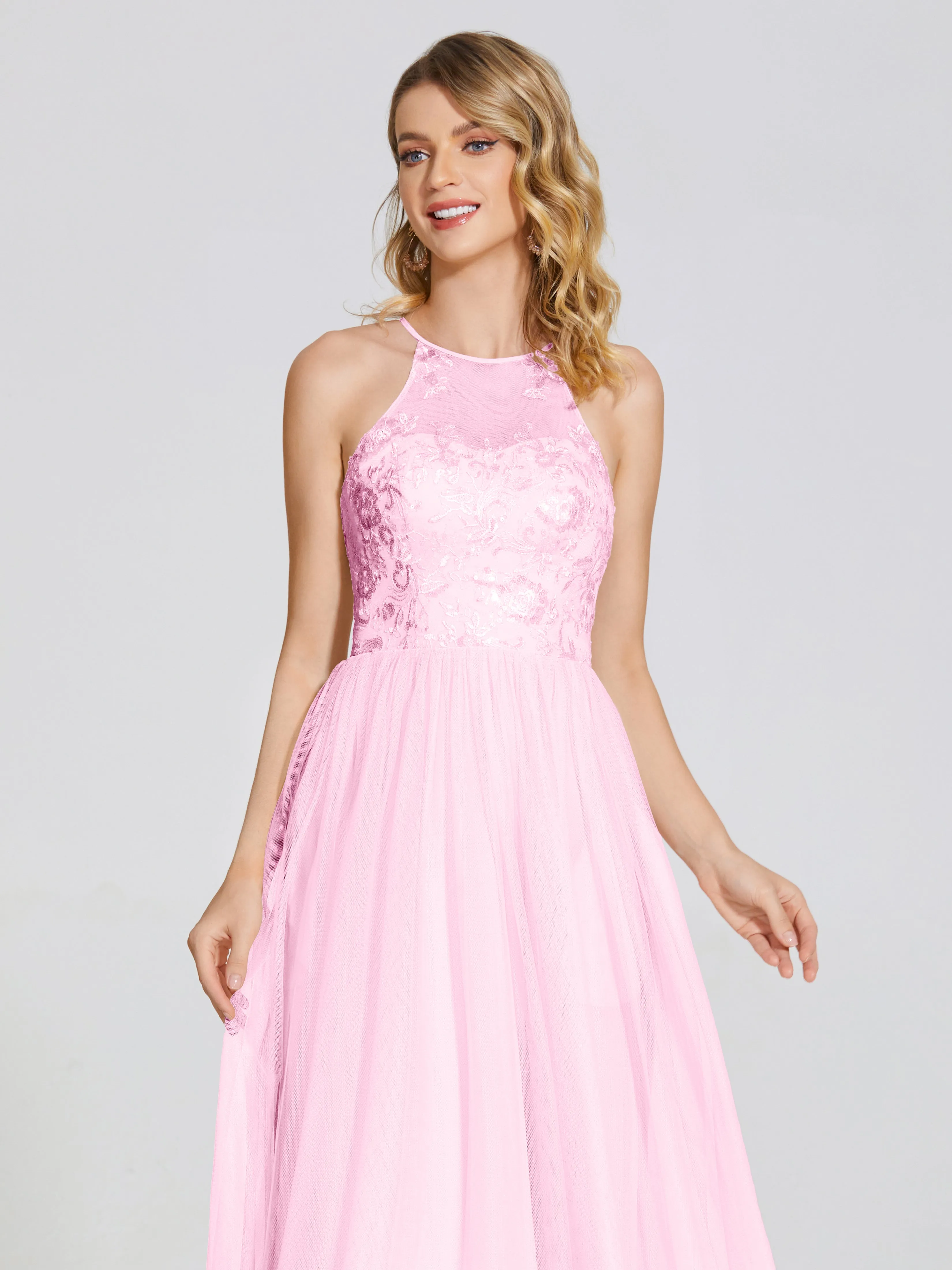 Destiny Halter Embroidered Tulle Bridesmaid Dresses