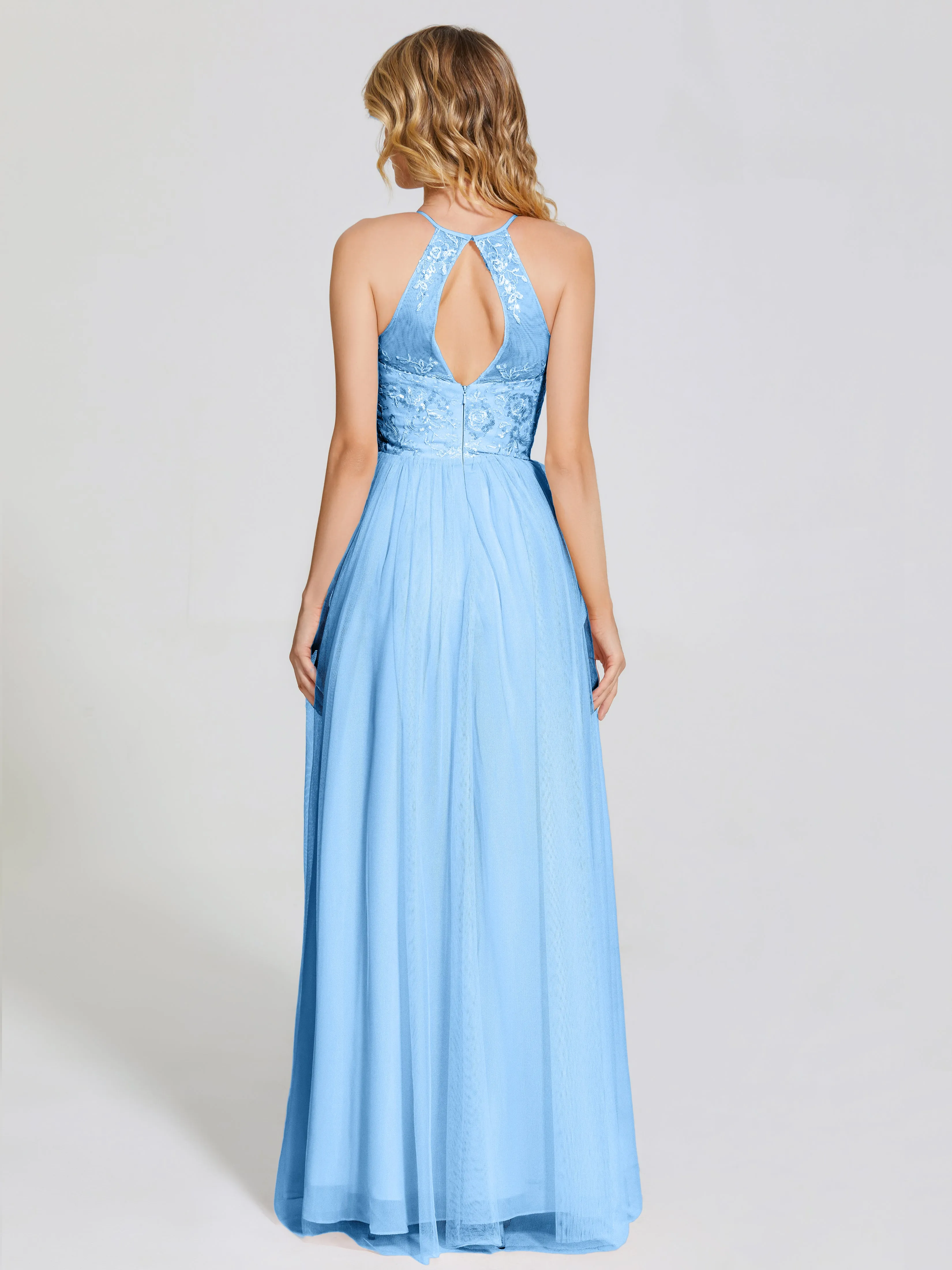 Destiny Halter Embroidered Tulle Bridesmaid Dresses