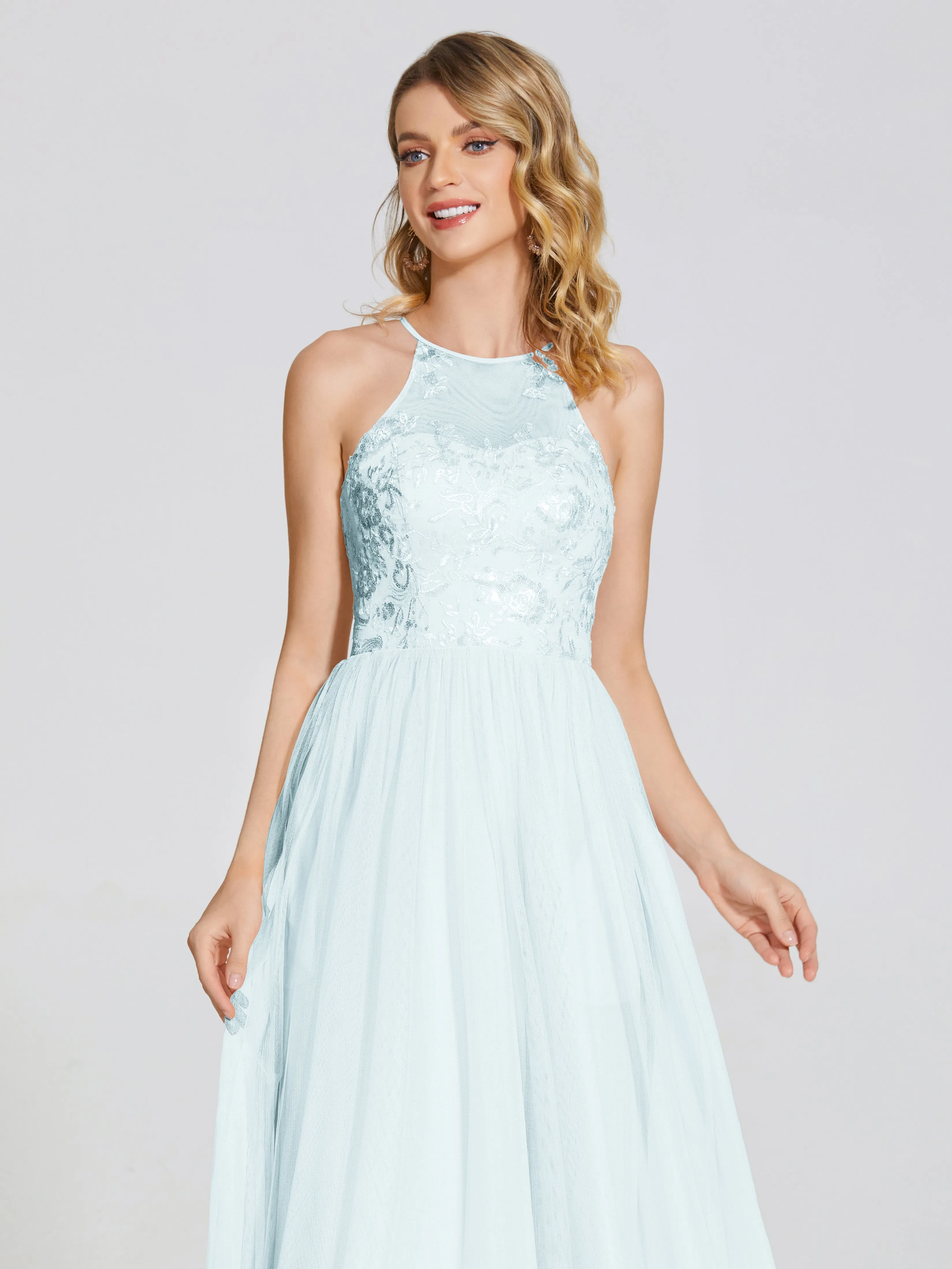 Destiny Halter Embroidered Tulle Bridesmaid Dresses