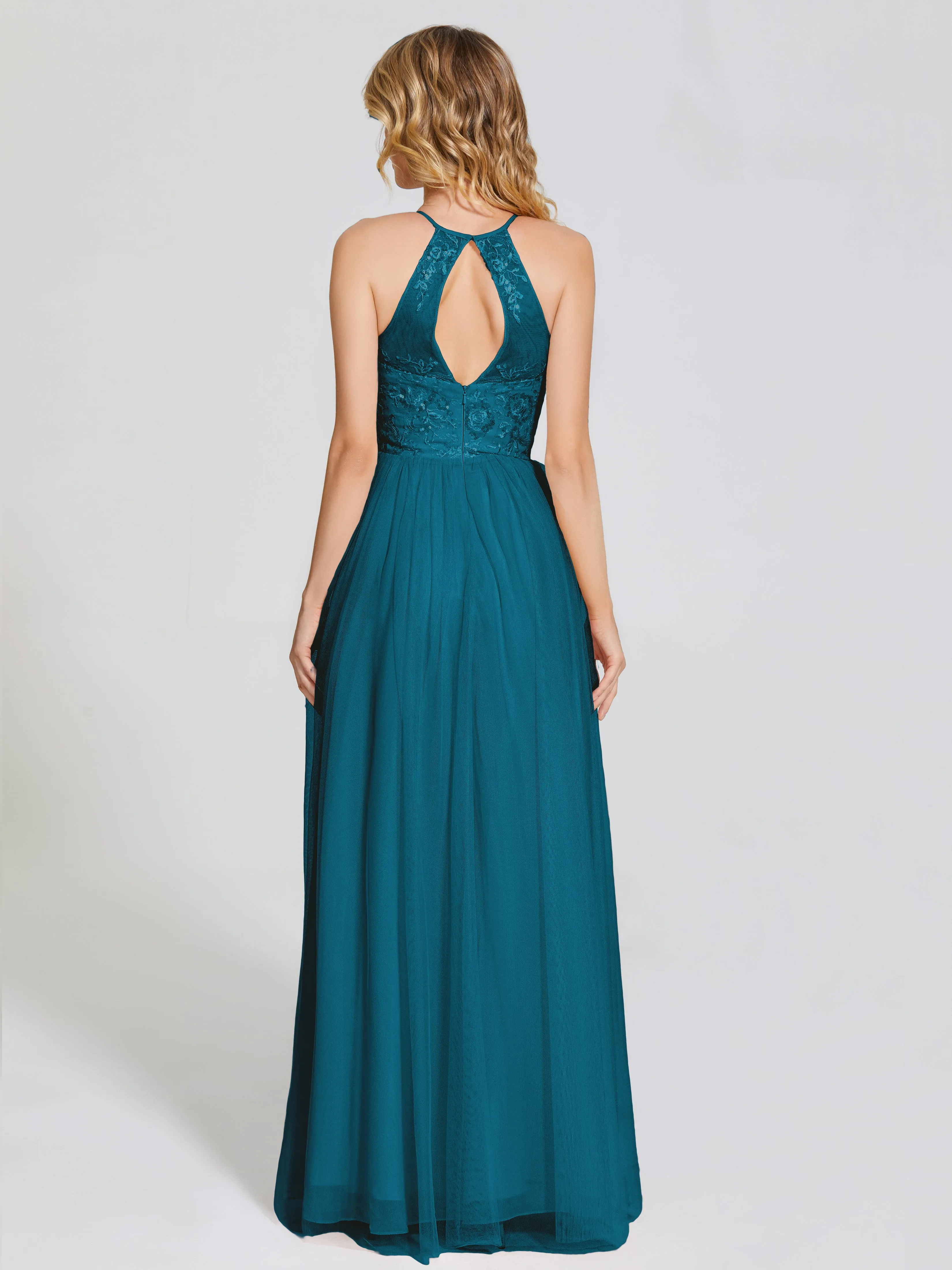 Destiny Halter Embroidered Tulle Bridesmaid Dresses