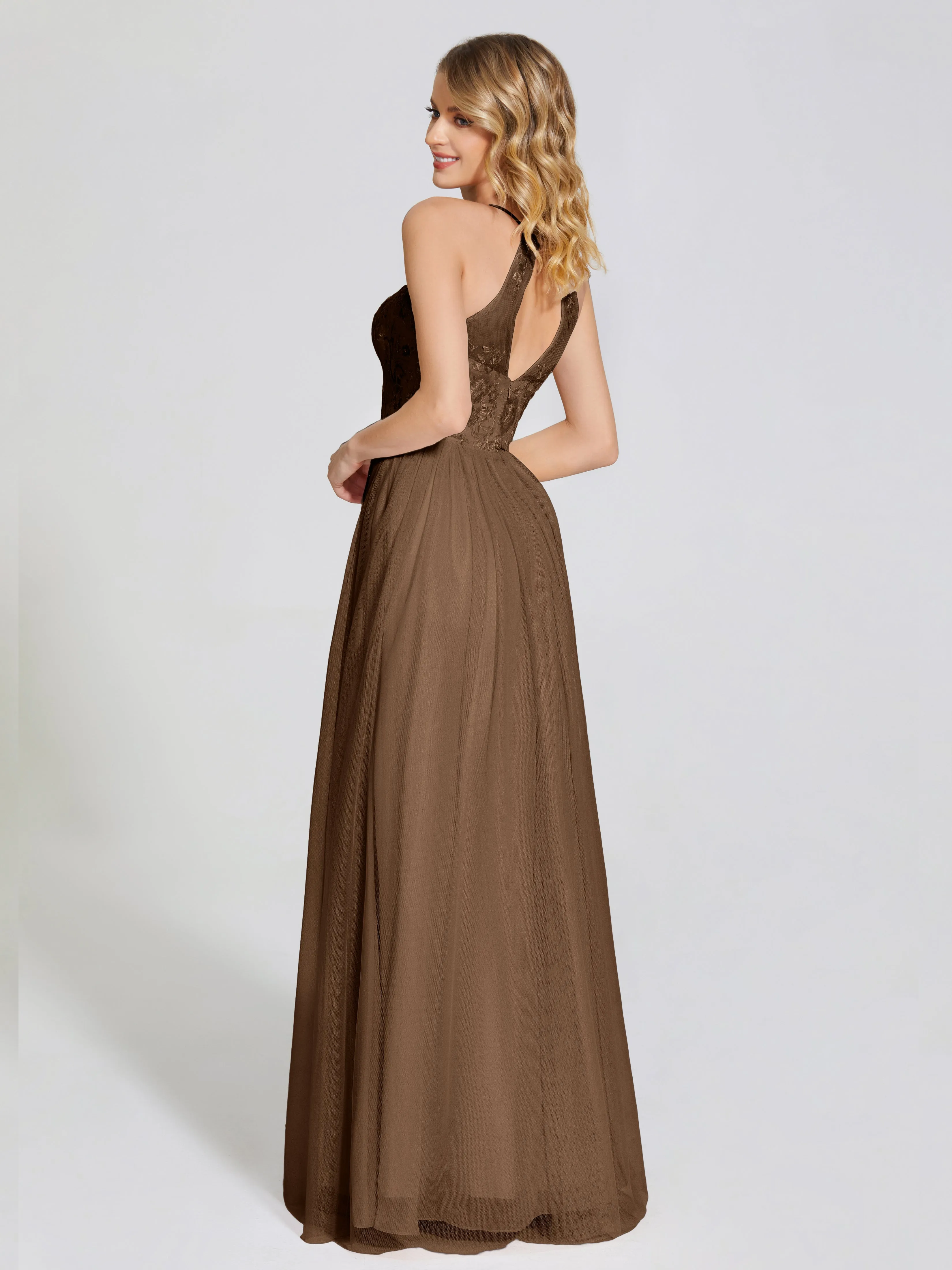 Destiny Halter Embroidered Tulle Bridesmaid Dresses