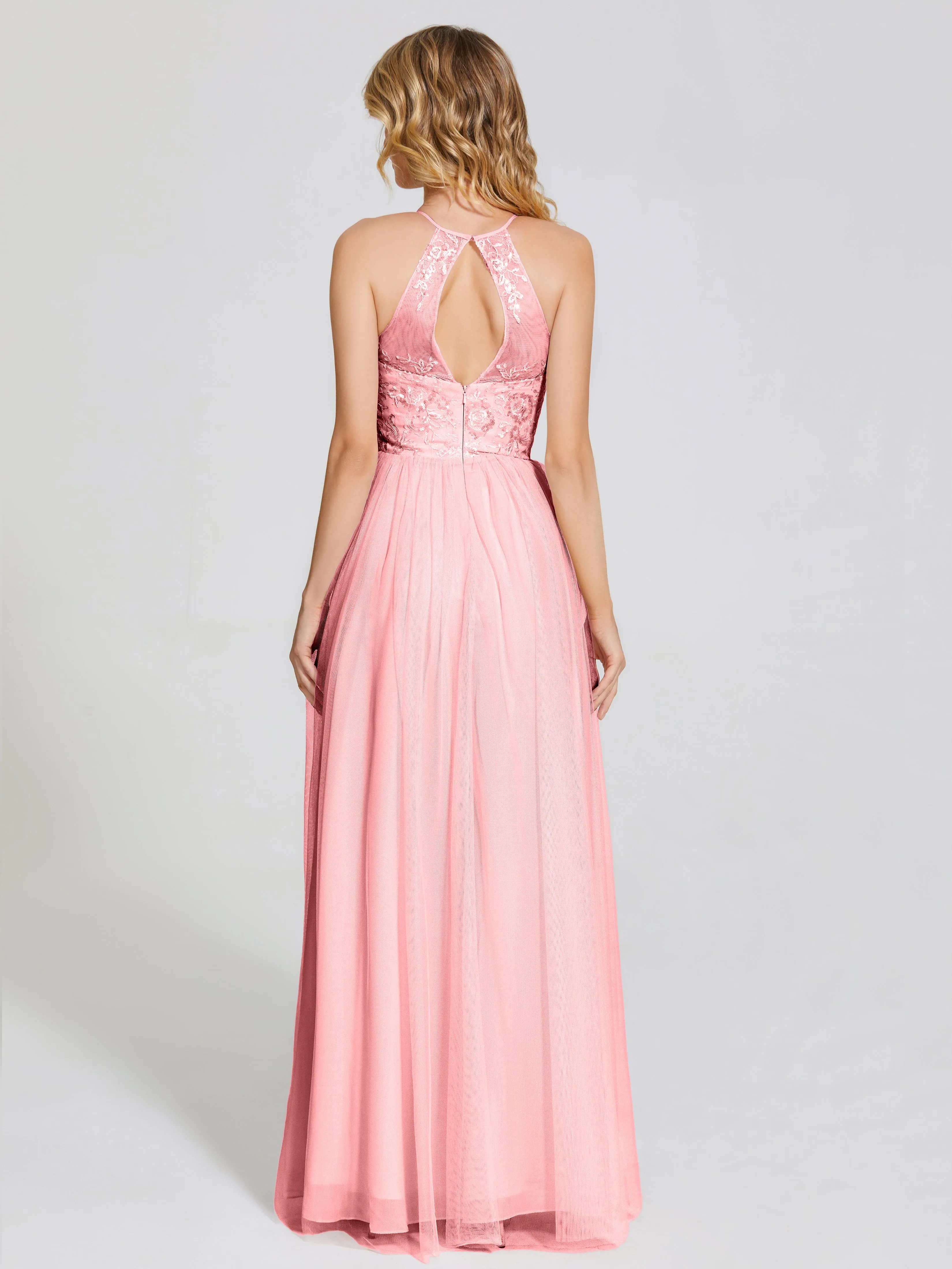 Destiny Halter Embroidered Tulle Bridesmaid Dresses