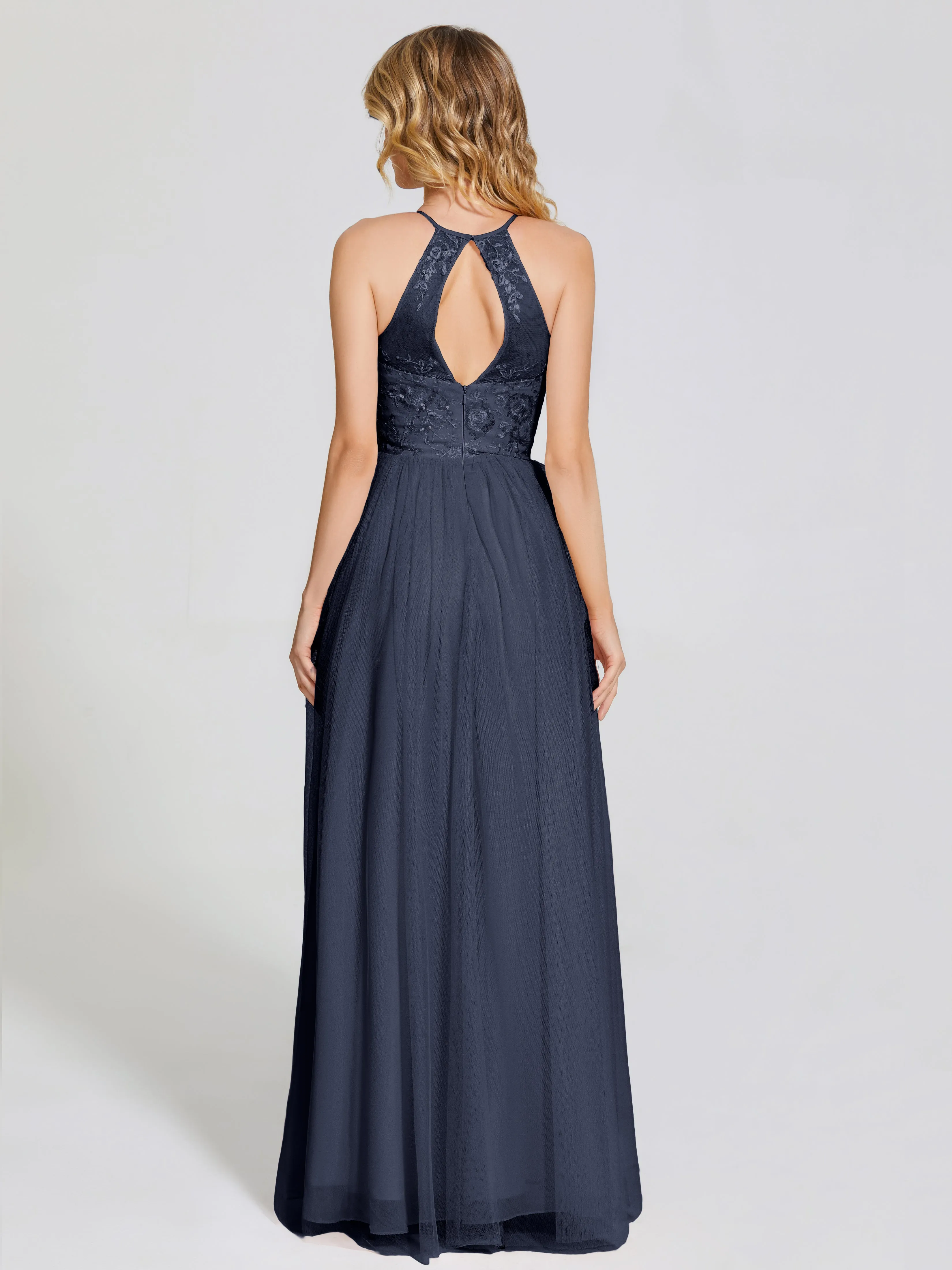 Destiny Halter Embroidered Tulle Bridesmaid Dresses