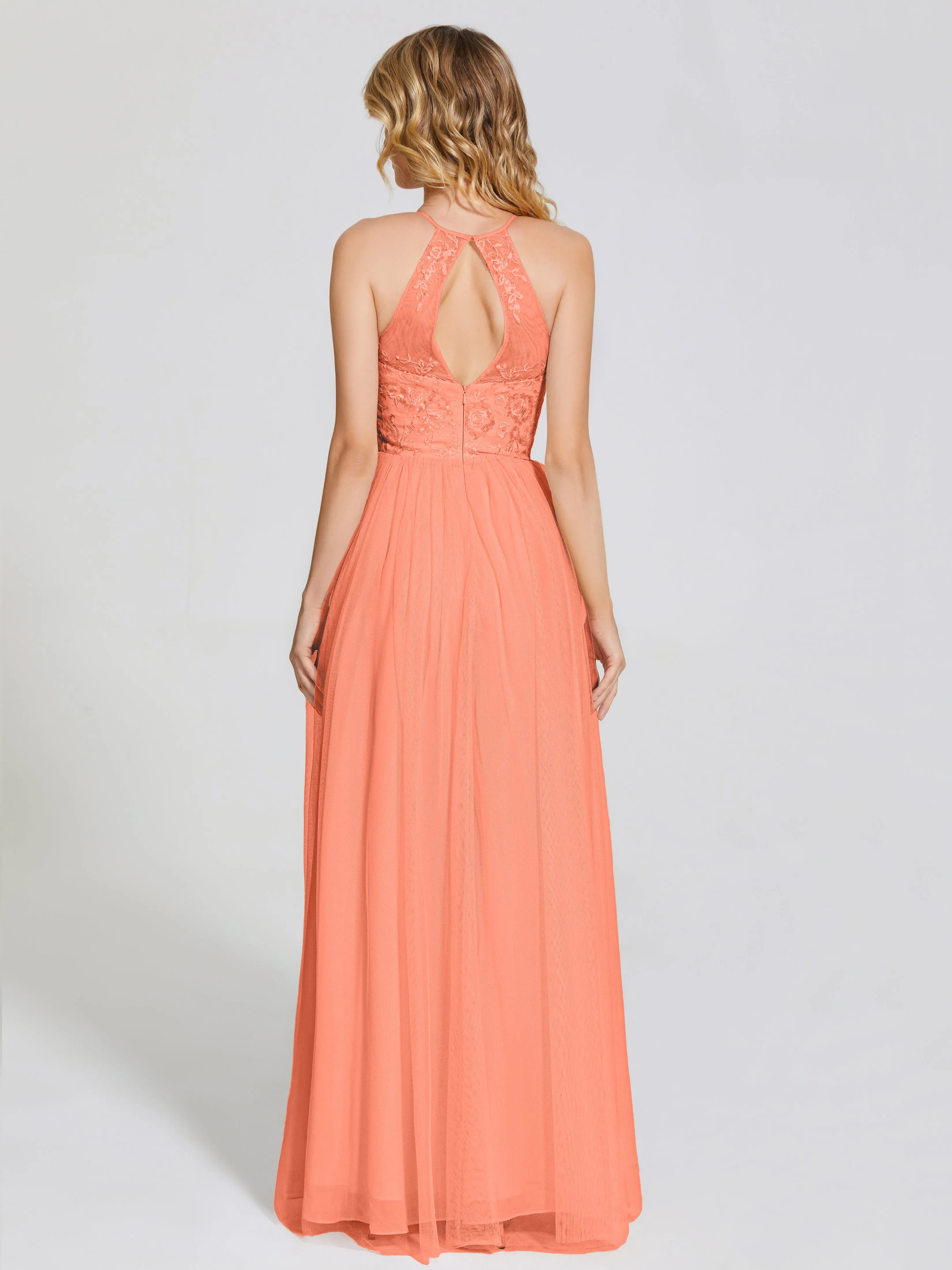 Destiny Halter Embroidered Tulle Bridesmaid Dresses
