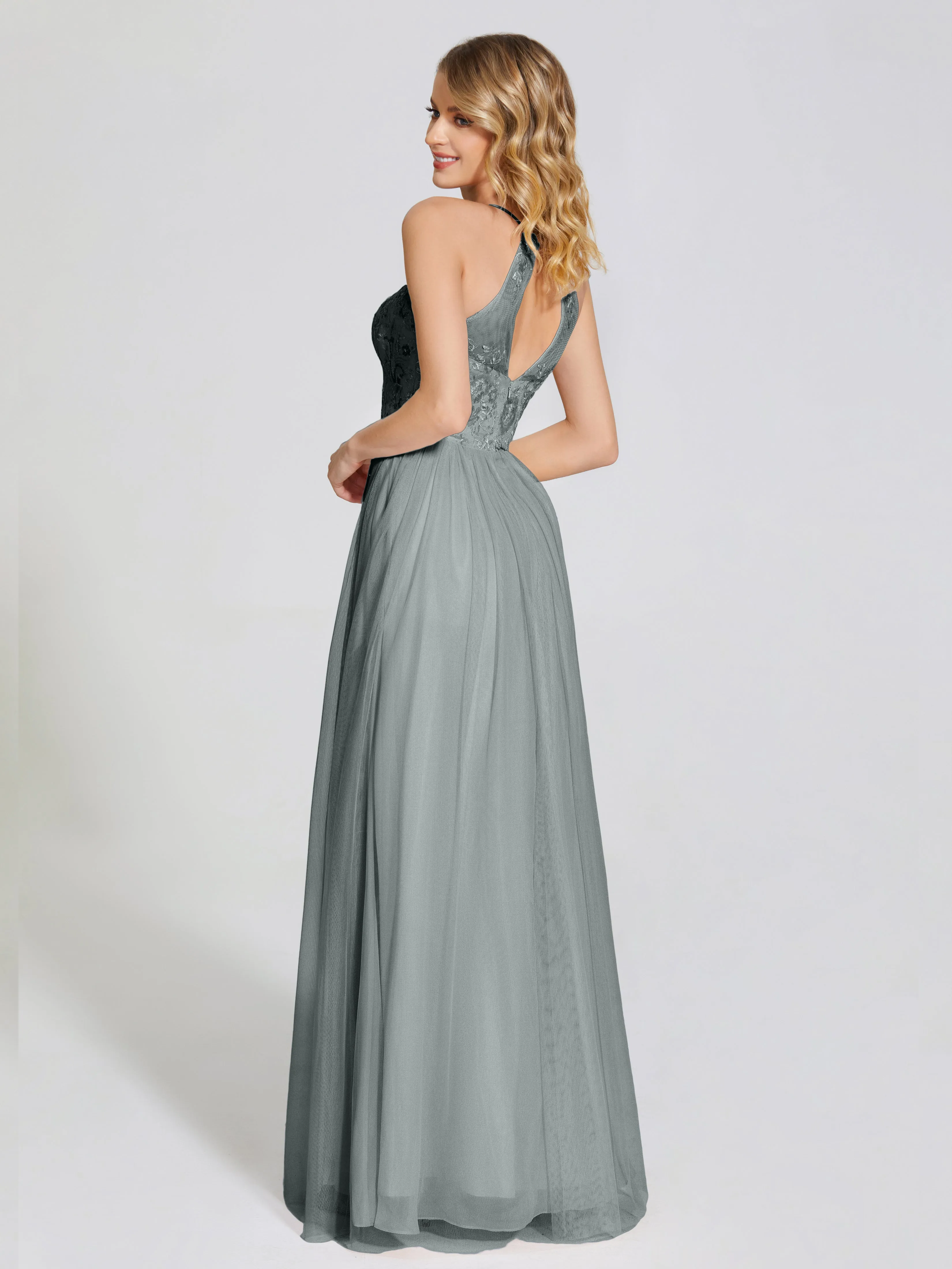 Destiny Halter Embroidered Tulle Bridesmaid Dresses
