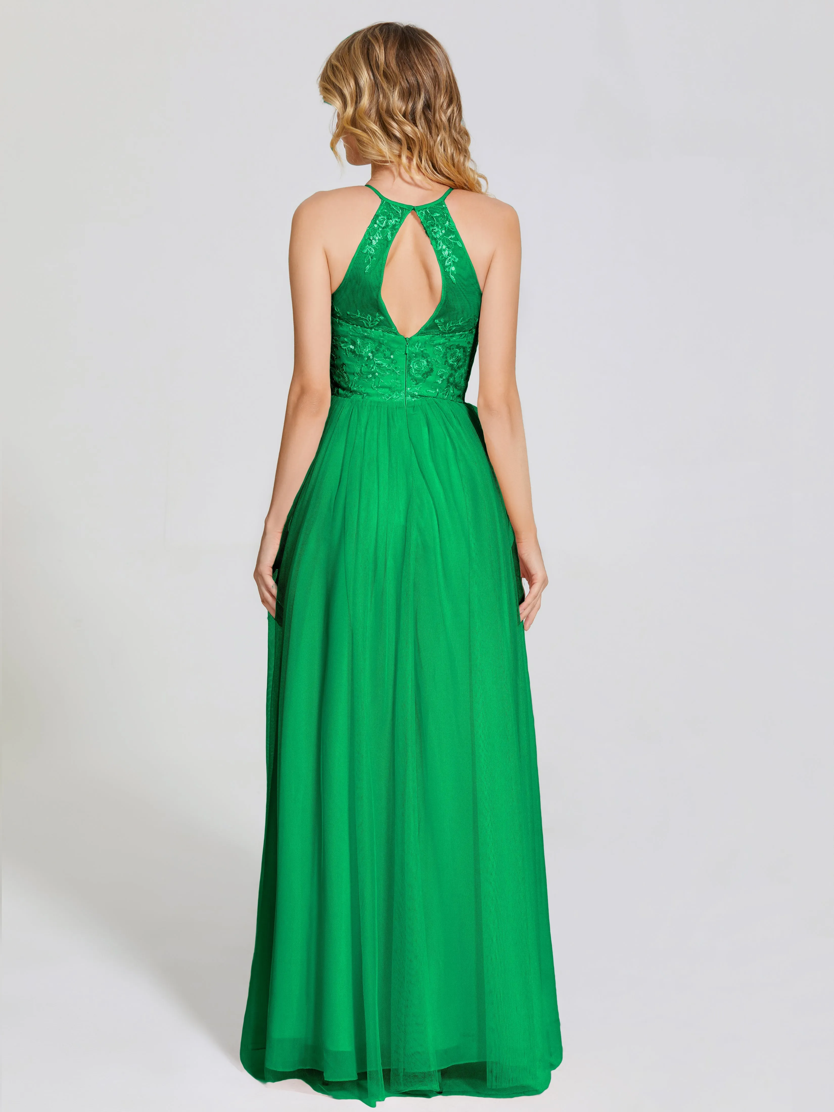 Destiny Halter Embroidered Tulle Bridesmaid Dresses