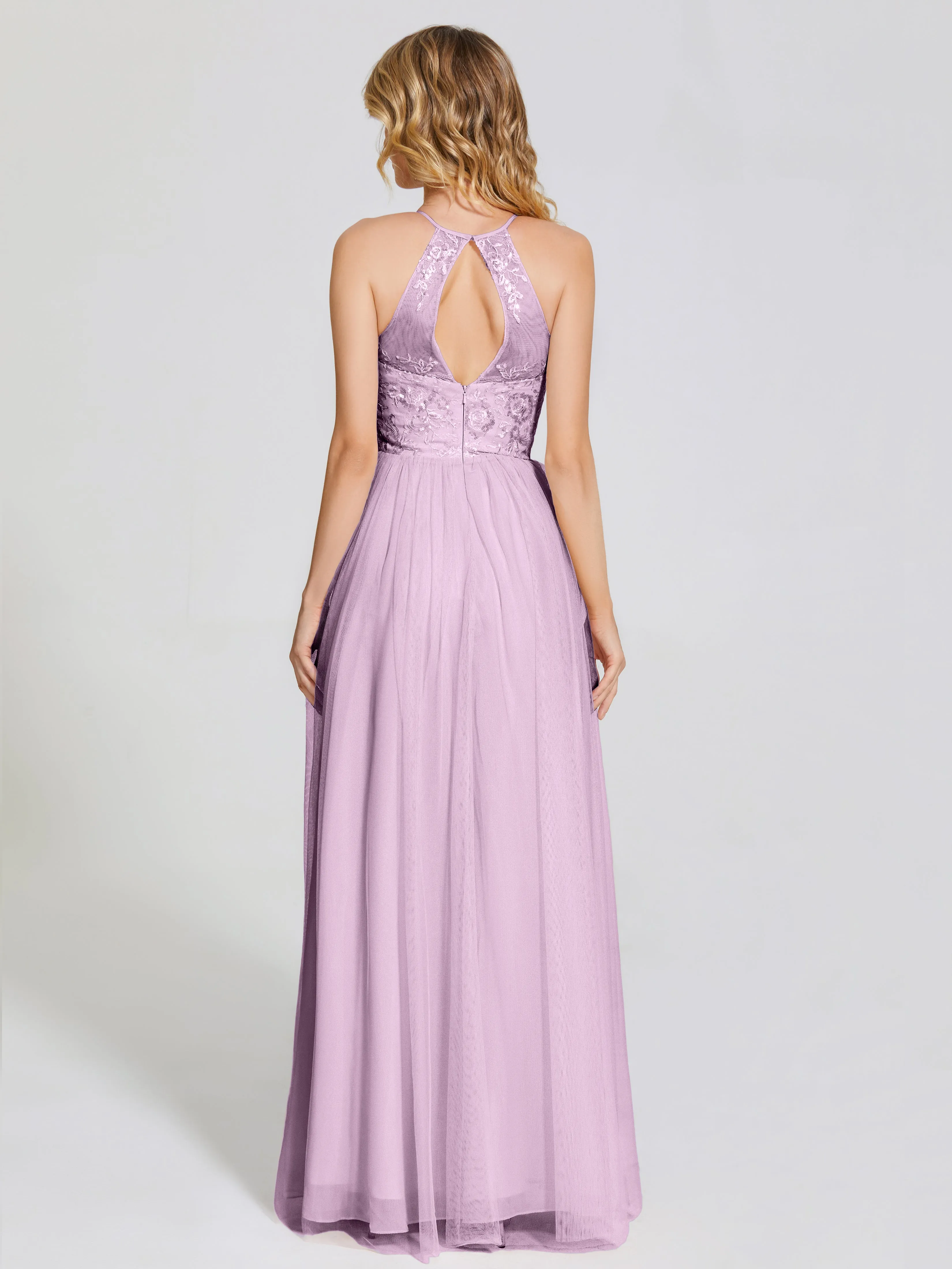 Destiny Halter Embroidered Tulle Bridesmaid Dresses