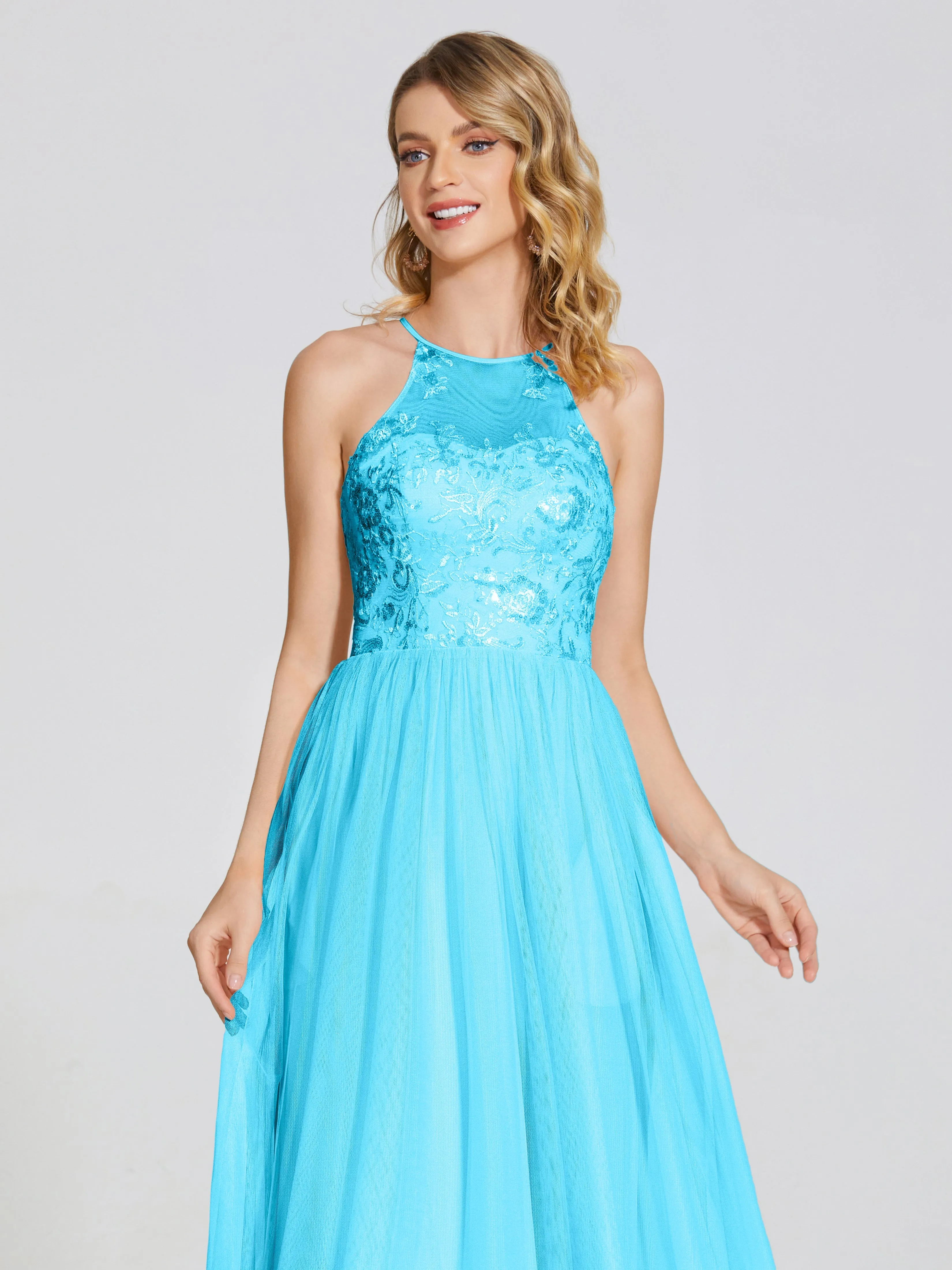 Destiny Halter Embroidered Tulle Bridesmaid Dresses
