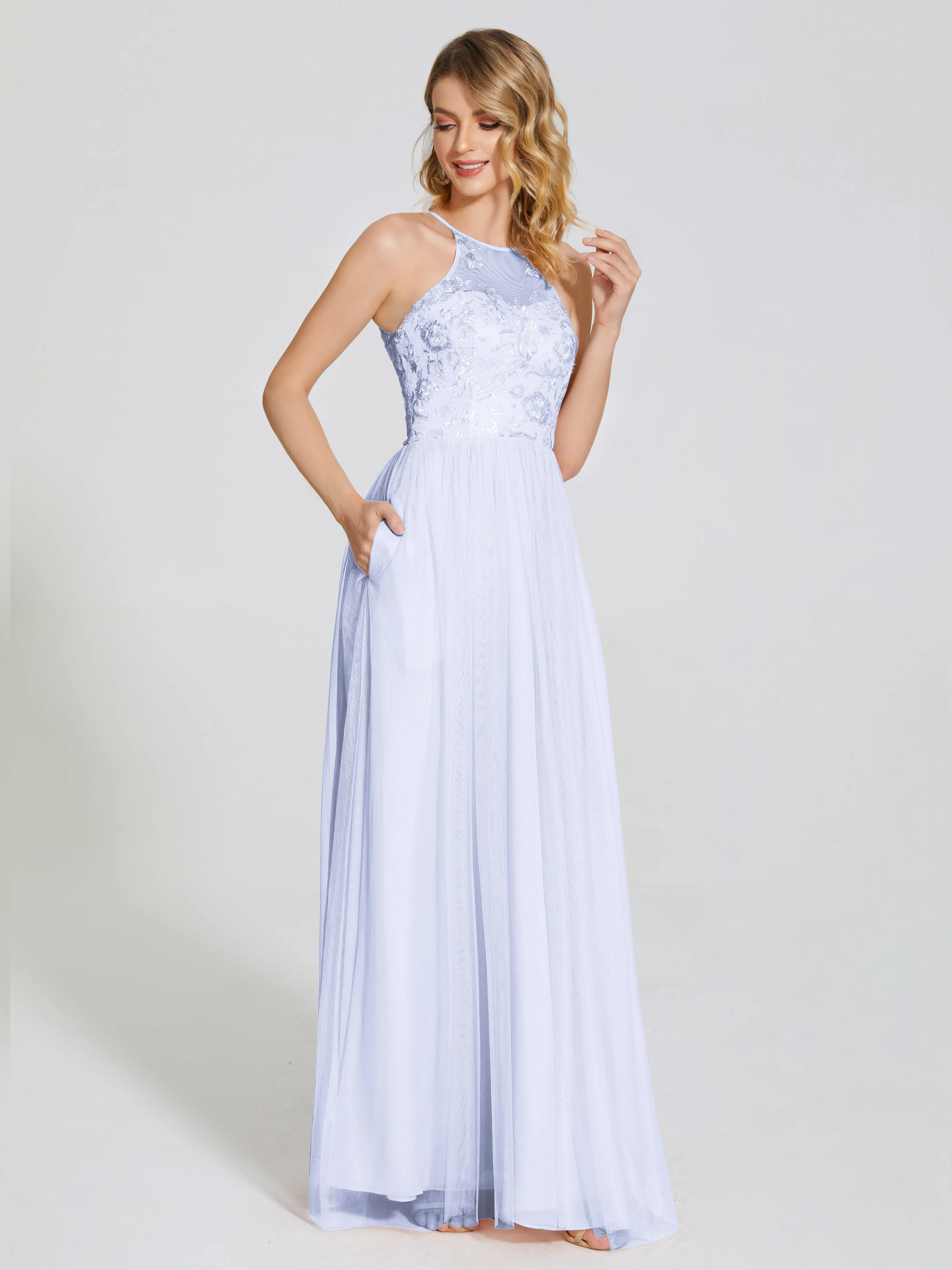 Destiny Halter Embroidered Tulle Bridesmaid Dresses