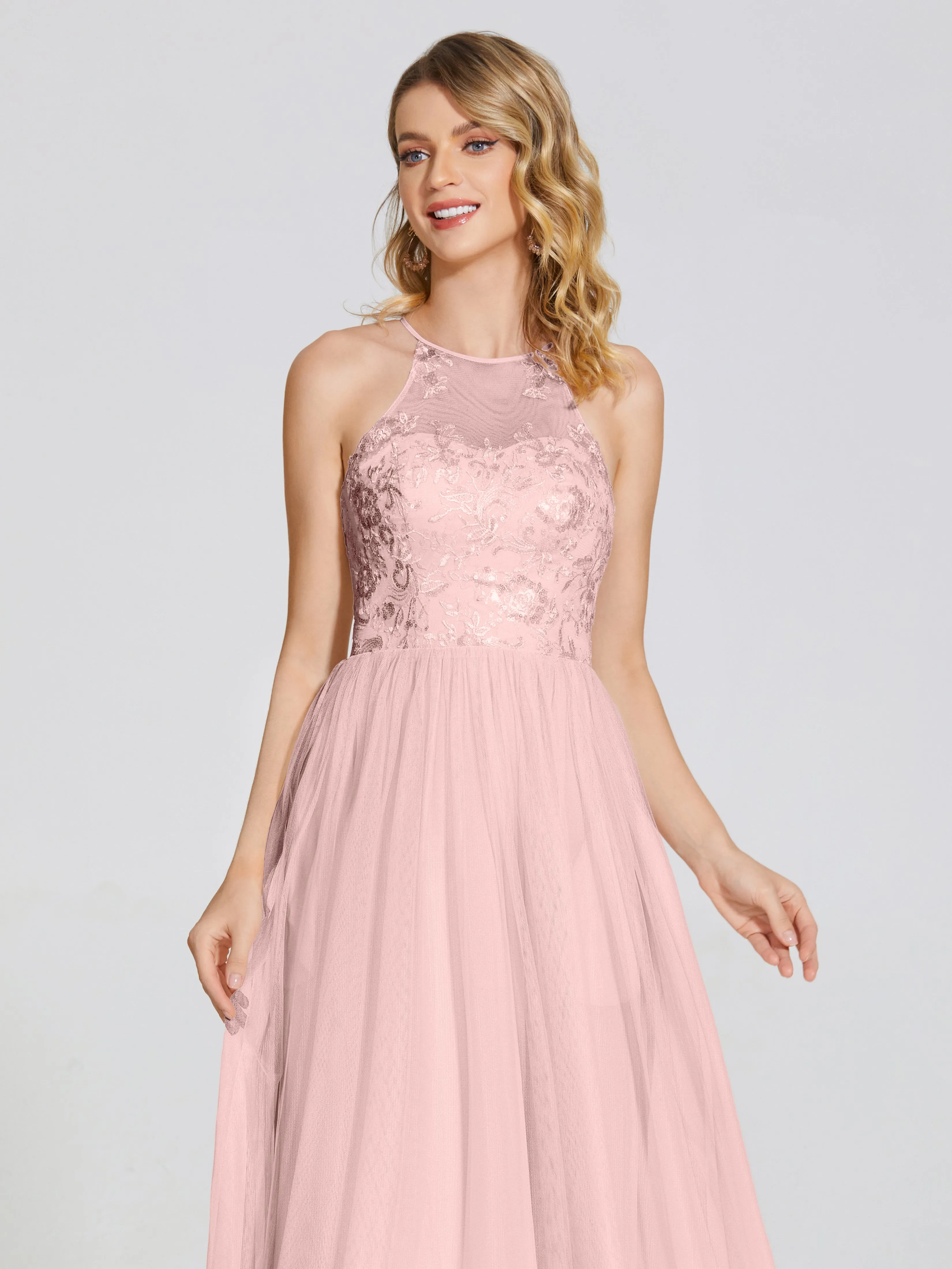 Destiny Halter Embroidered Tulle Bridesmaid Dresses