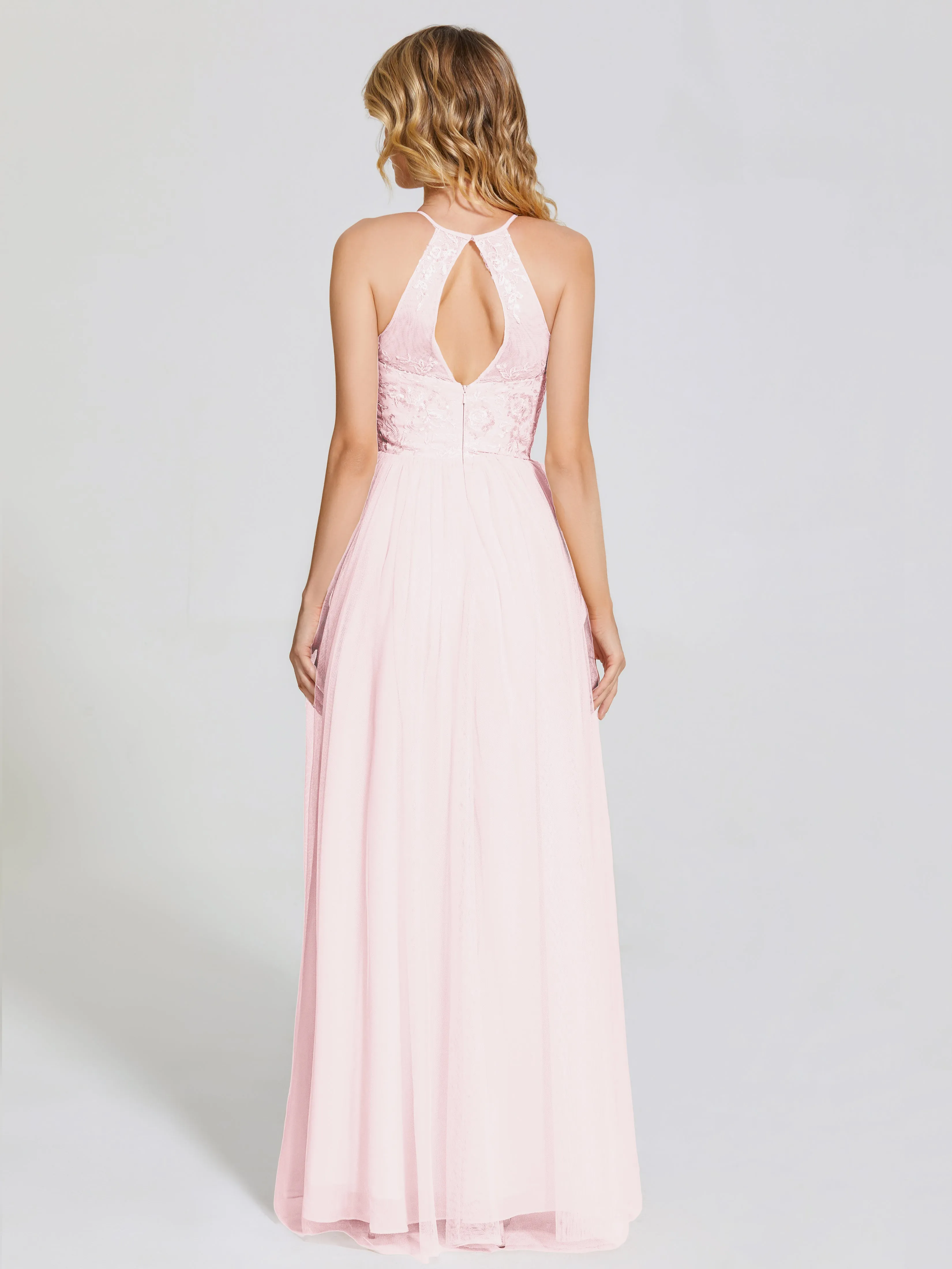 Destiny Halter Embroidered Tulle Bridesmaid Dresses