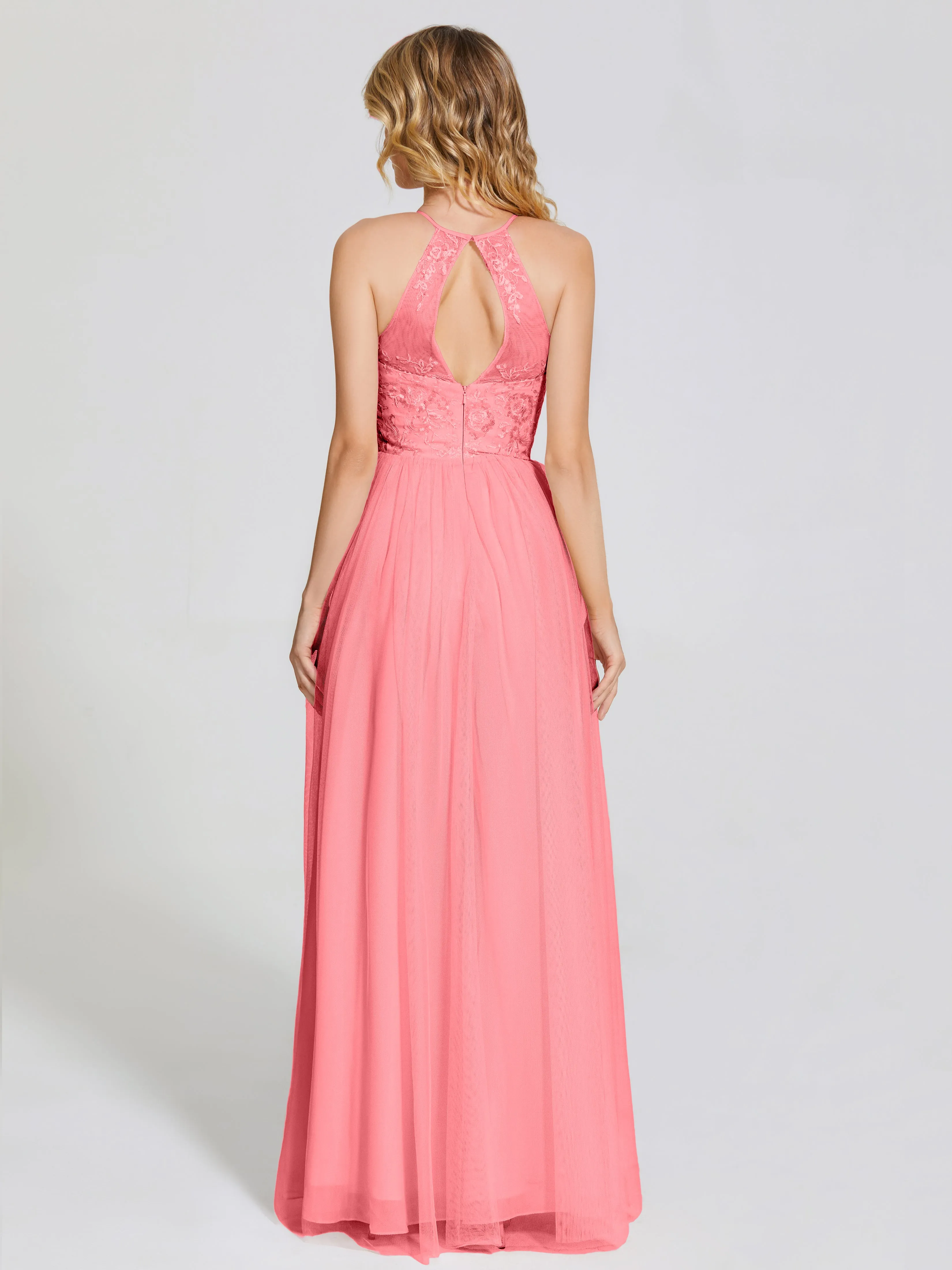 Destiny Halter Embroidered Tulle Bridesmaid Dresses