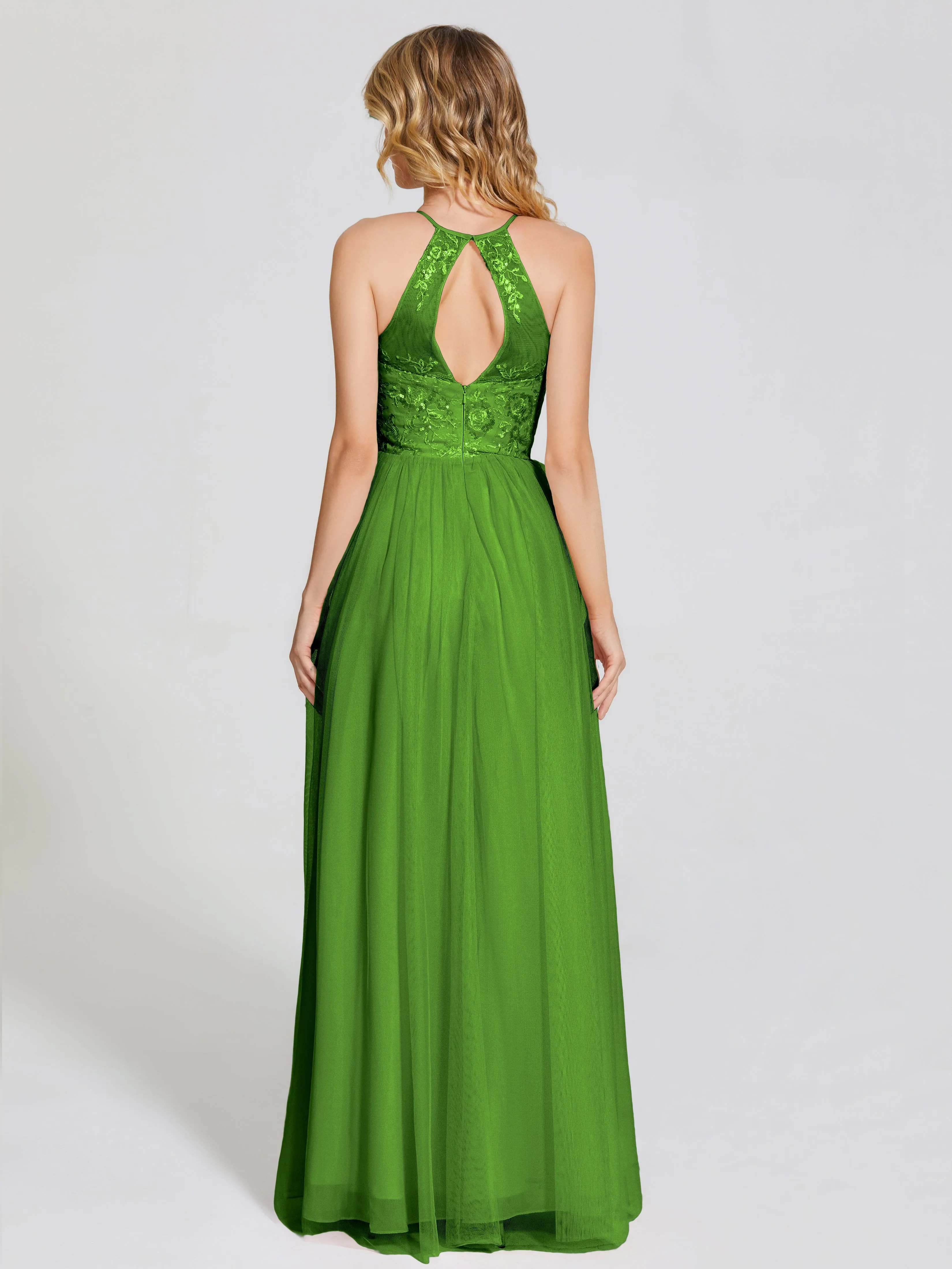 Destiny Halter Embroidered Tulle Bridesmaid Dresses