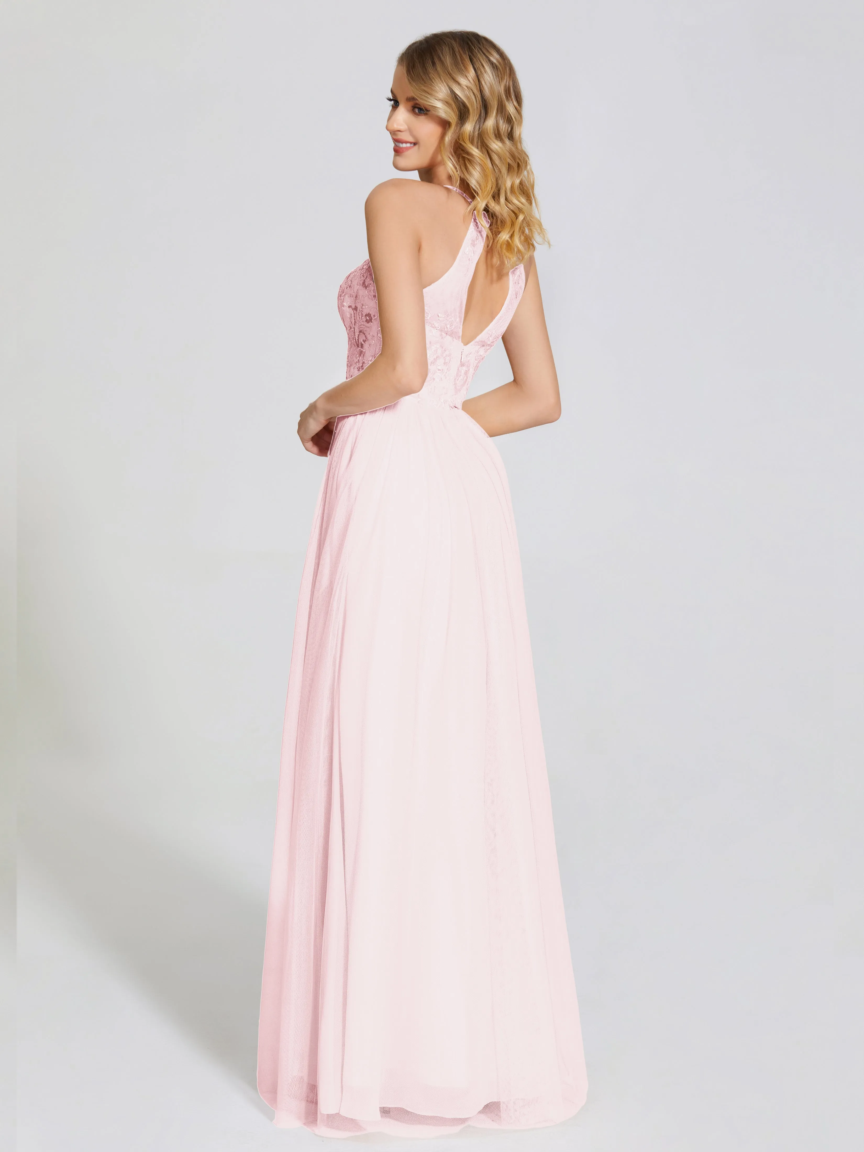 Destiny Halter Embroidered Tulle Bridesmaid Dresses