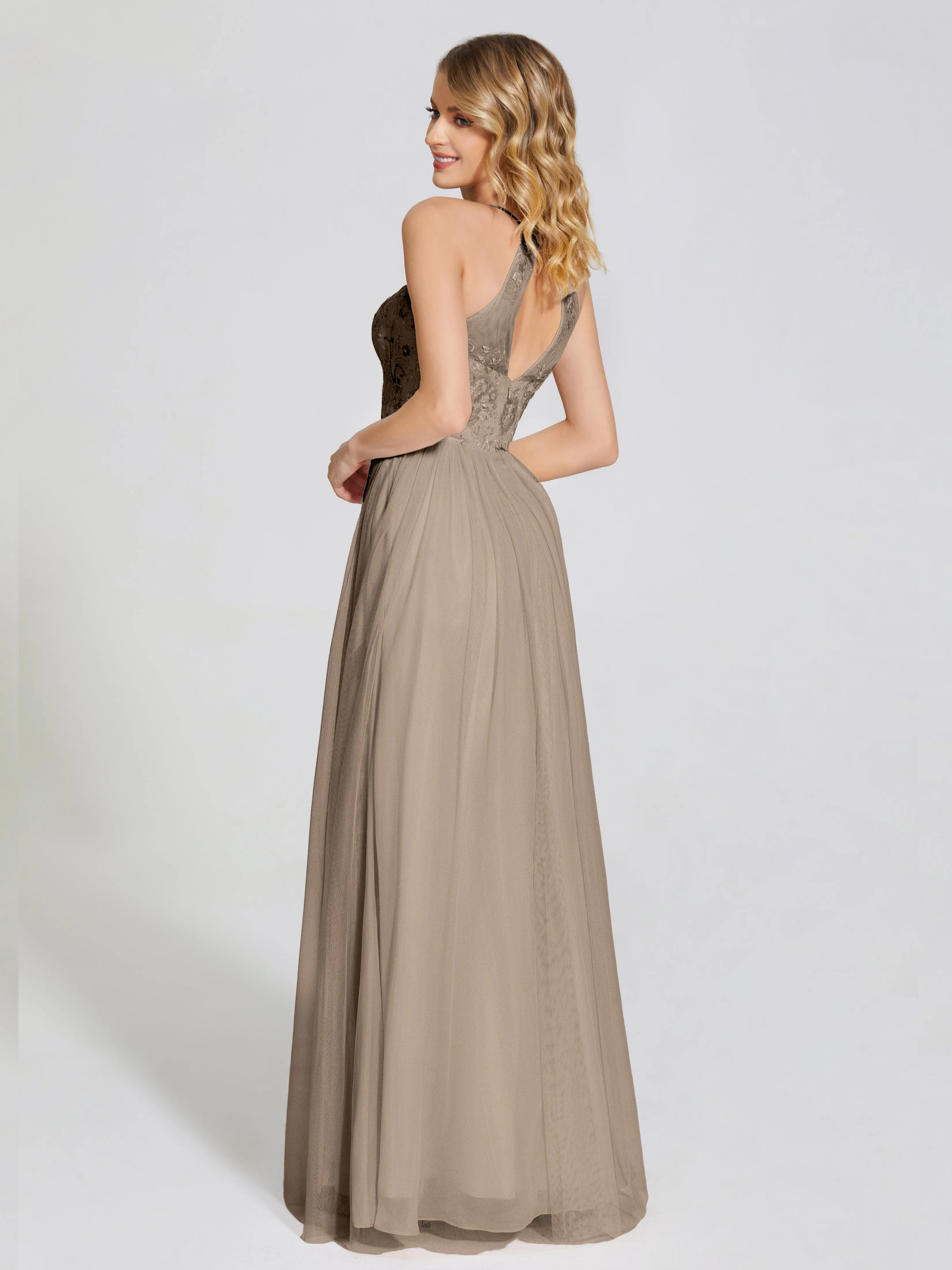 Destiny Halter Embroidered Tulle Bridesmaid Dresses
