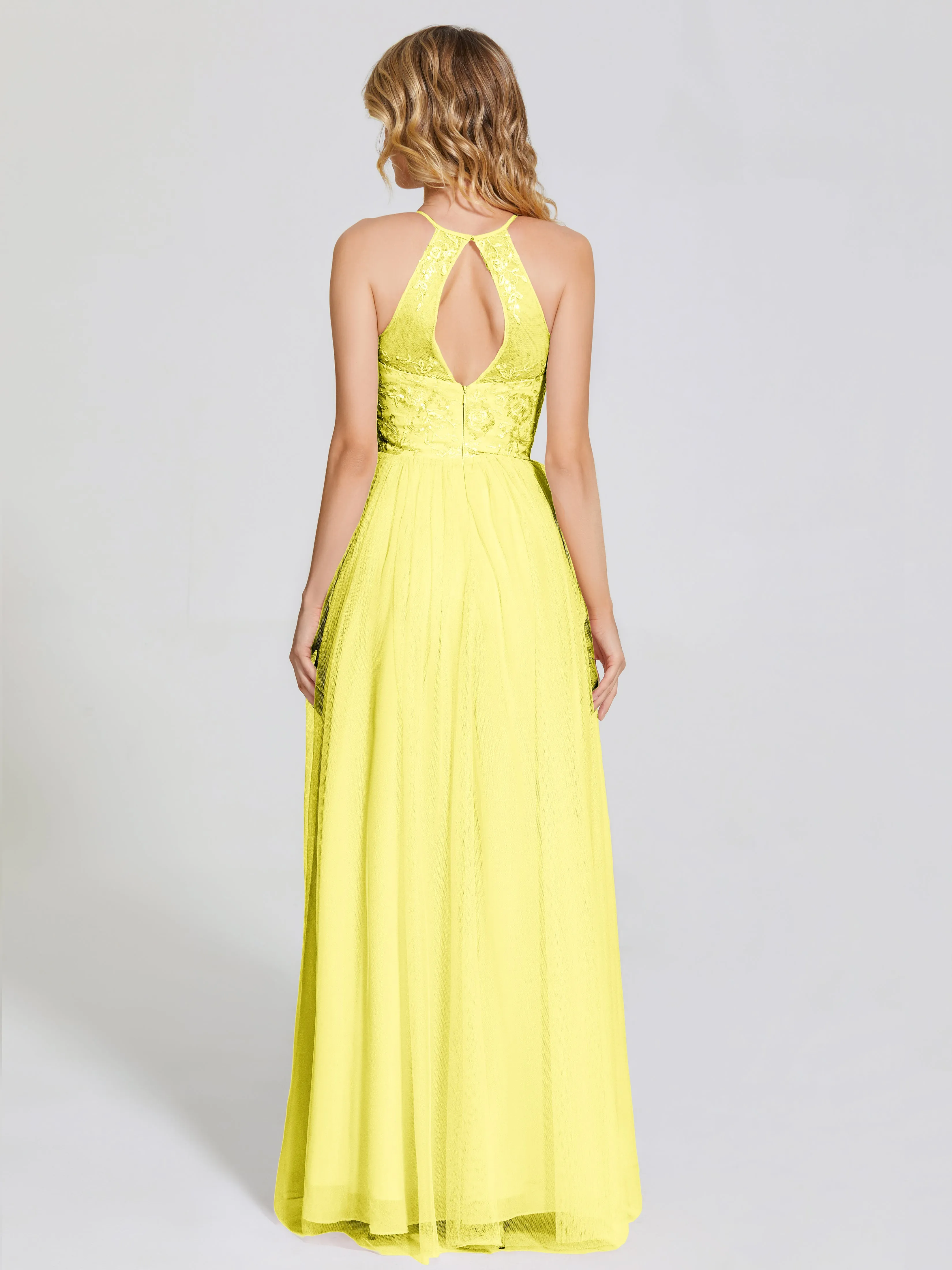 Destiny Halter Embroidered Tulle Bridesmaid Dresses