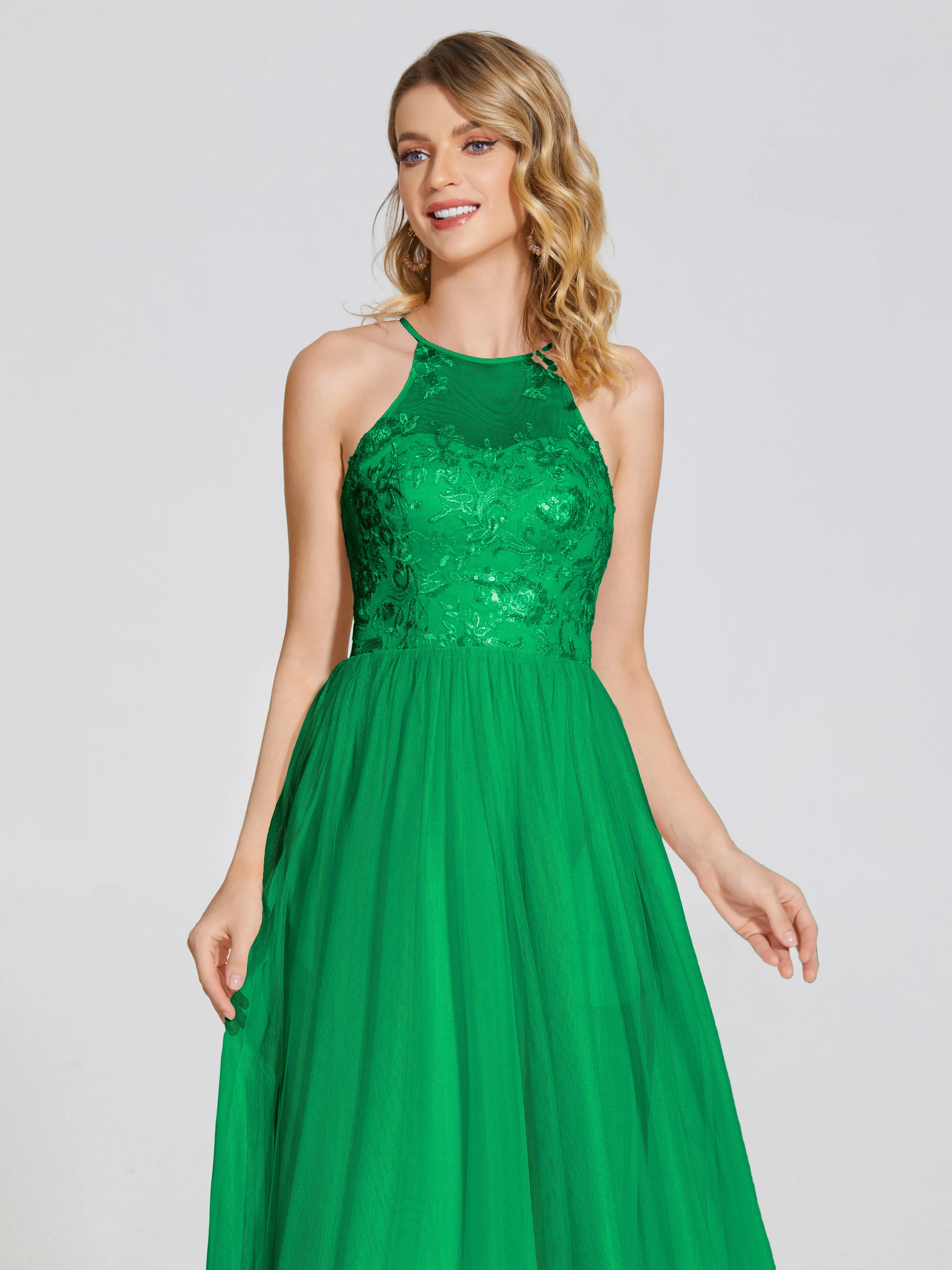 Destiny Halter Embroidered Tulle Bridesmaid Dresses