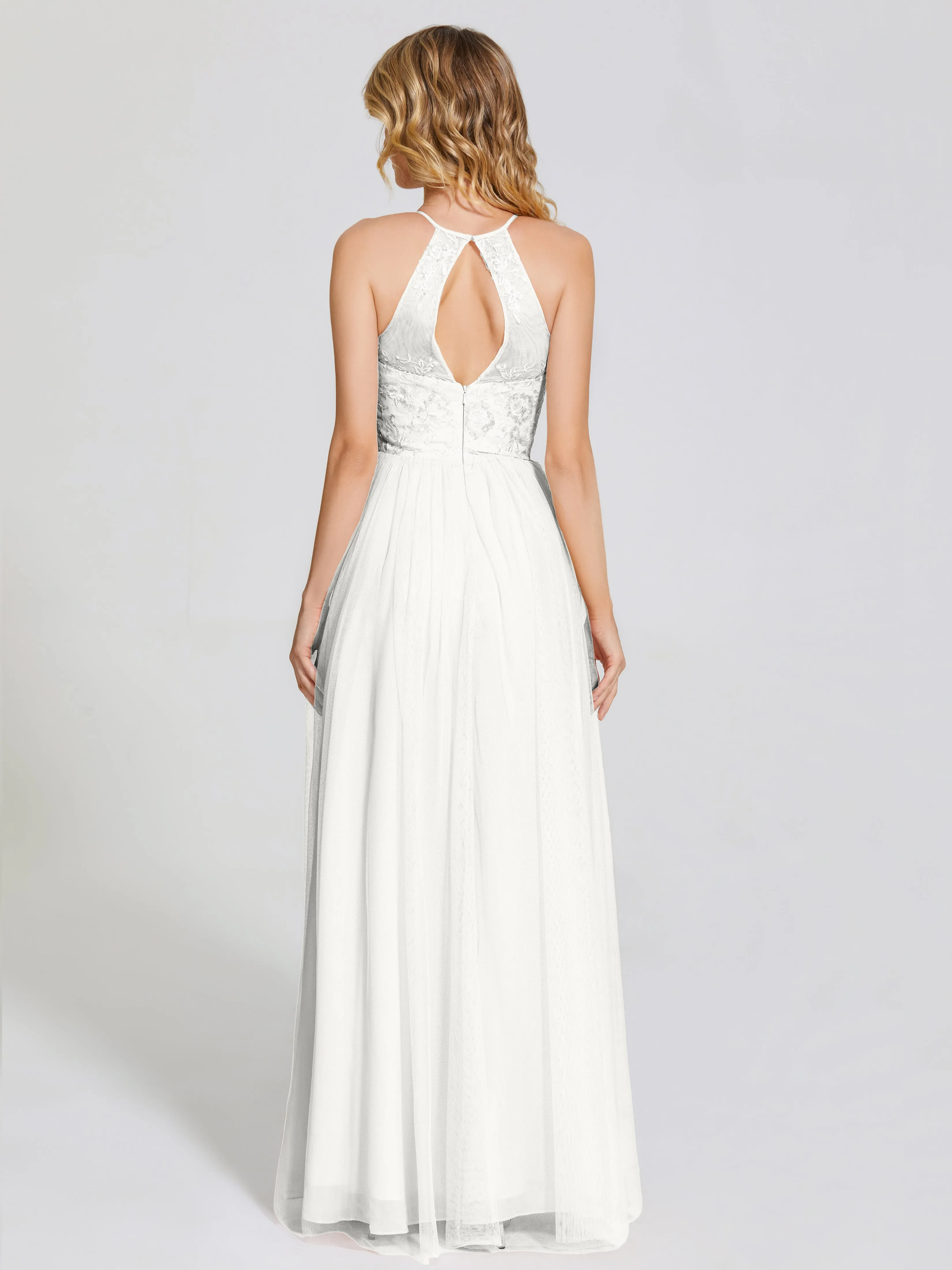 Destiny Halter Embroidered Tulle Bridesmaid Dresses