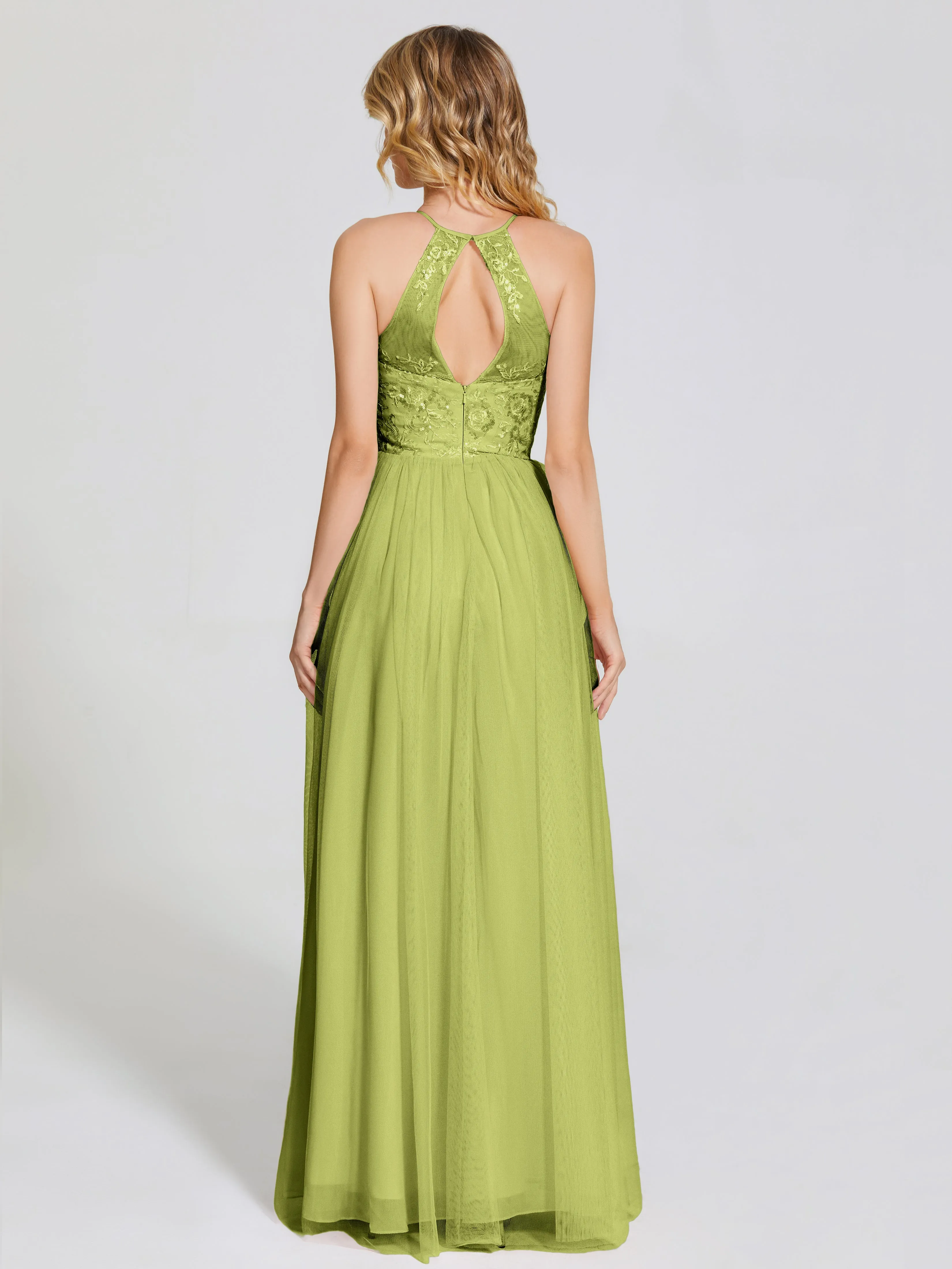 Destiny Halter Embroidered Tulle Bridesmaid Dresses