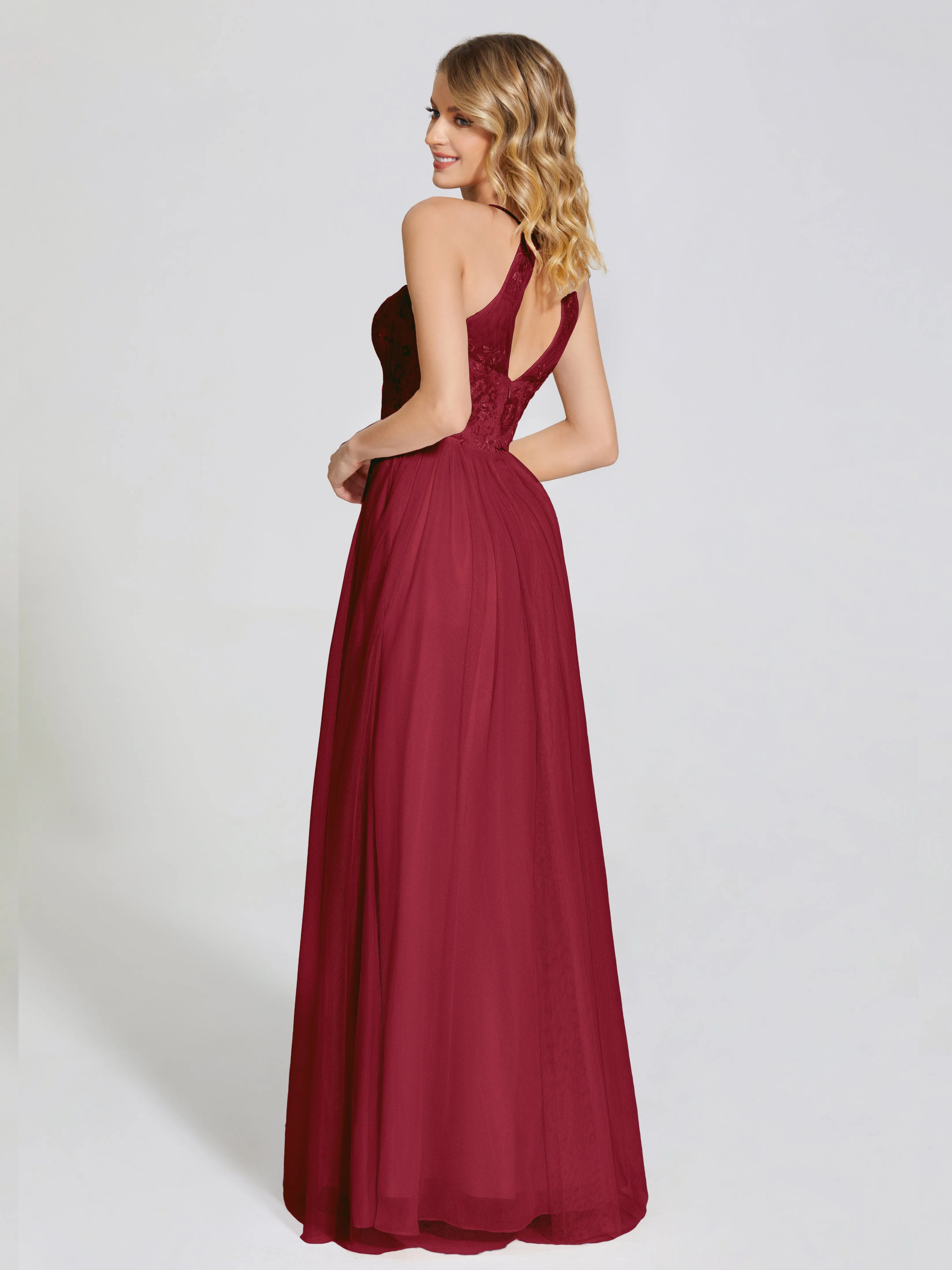 Destiny Halter Embroidered Tulle Bridesmaid Dresses