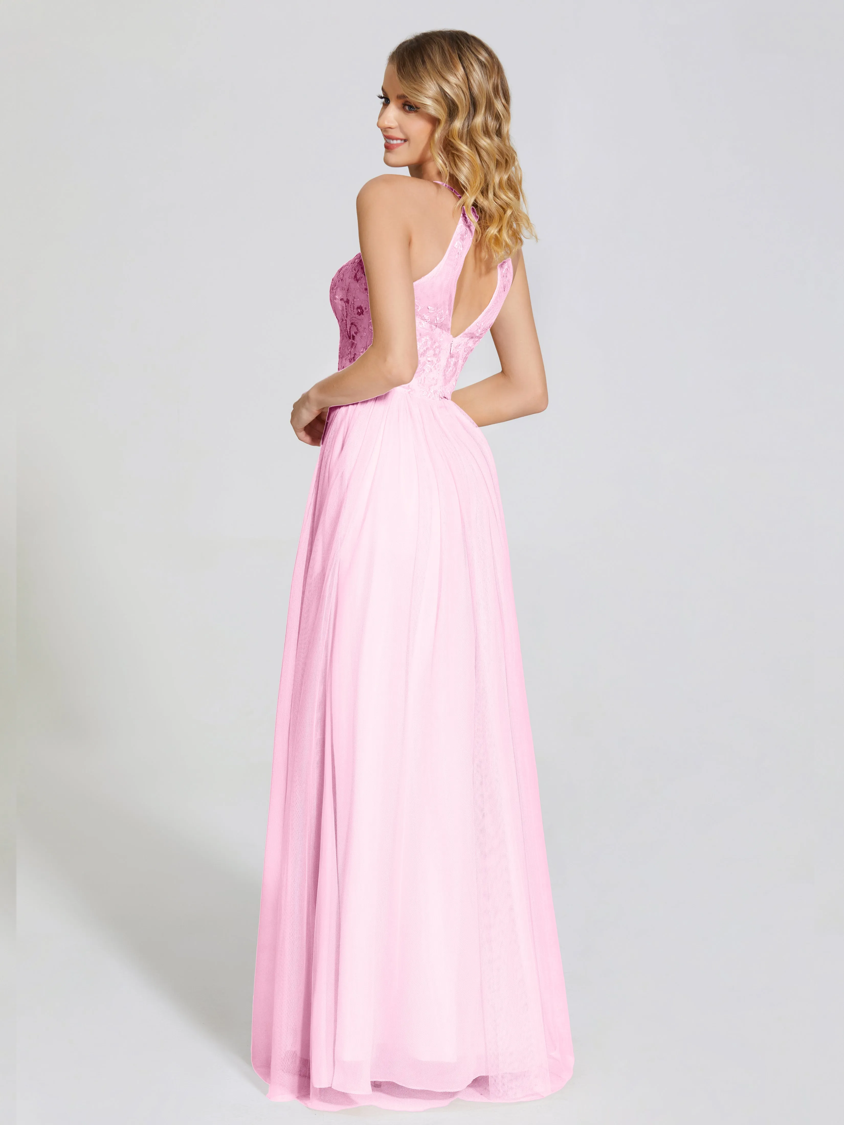 Destiny Halter Embroidered Tulle Bridesmaid Dresses