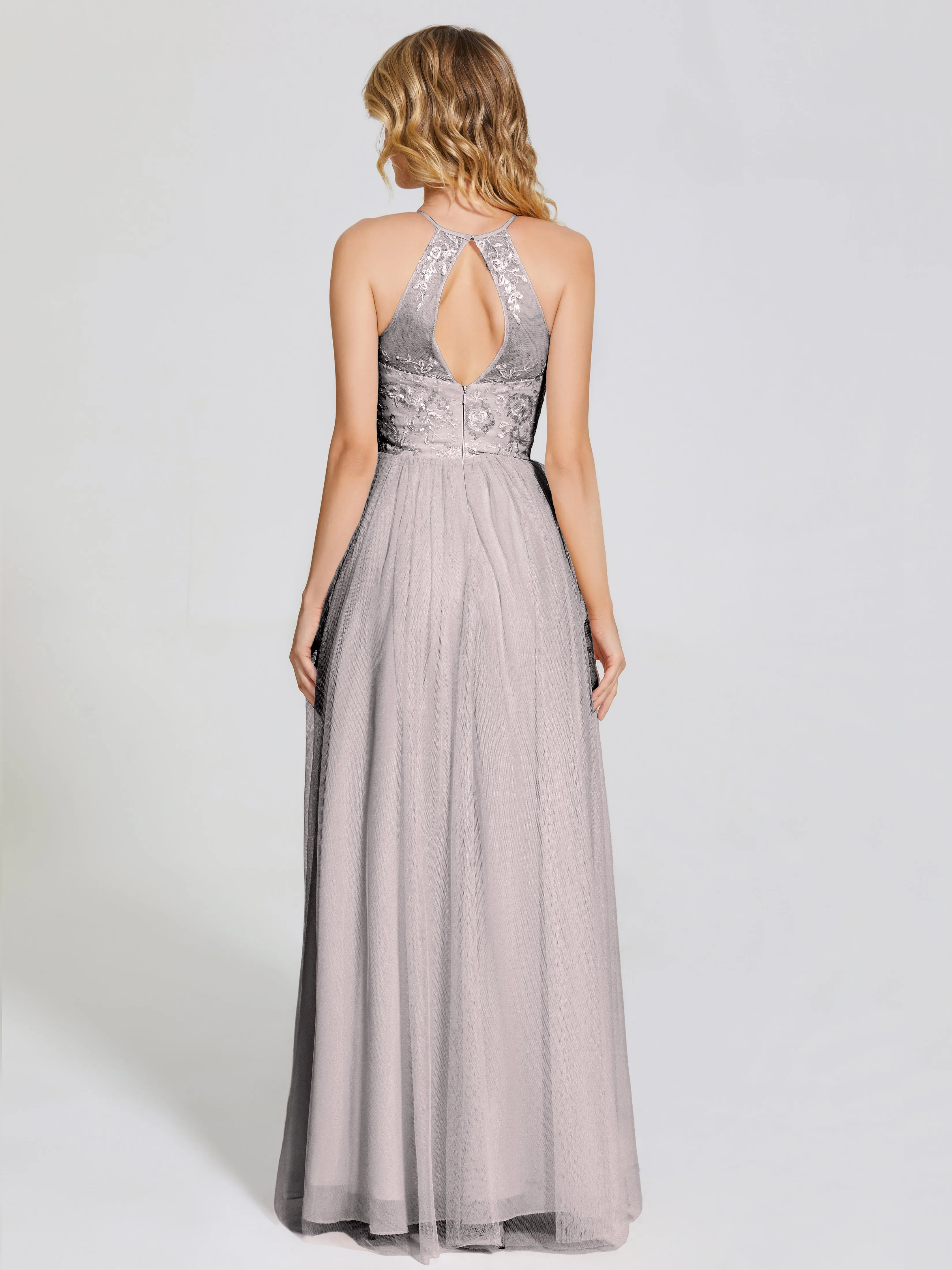 Destiny Halter Embroidered Tulle Bridesmaid Dresses