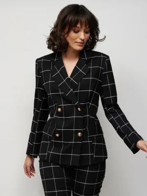 Double-Breasted Windowpane-Print Blazer