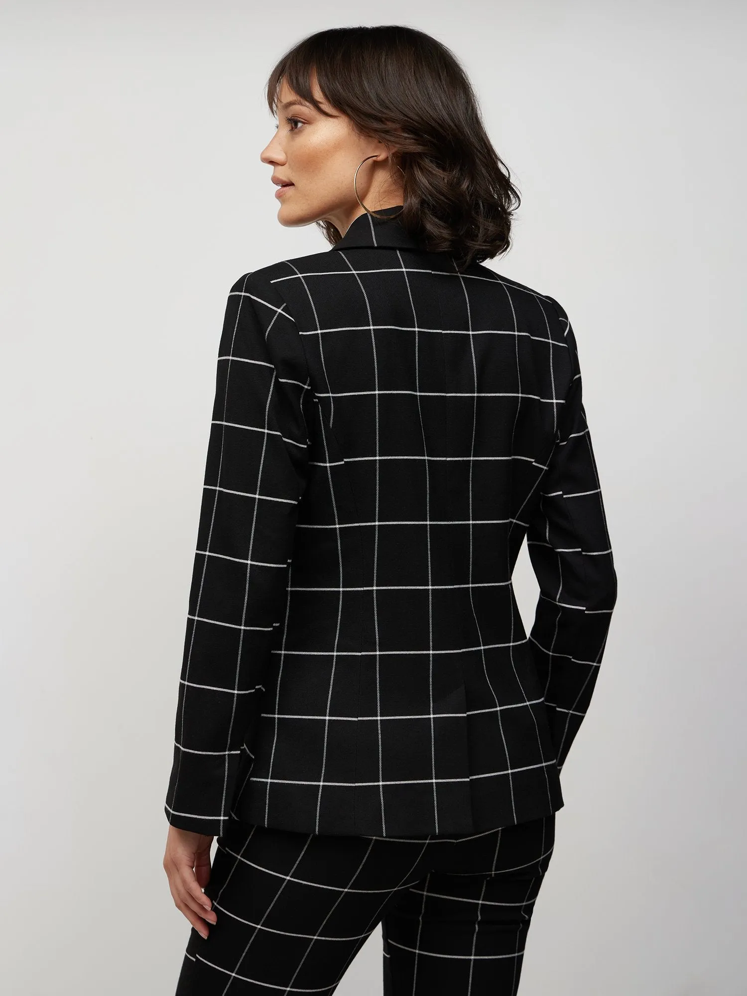 Double-Breasted Windowpane-Print Blazer
