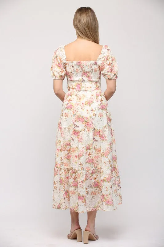 Floral Song Cream Midi Dress
