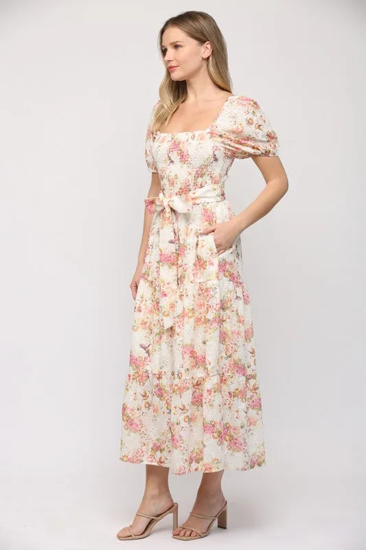 Floral Song Cream Midi Dress