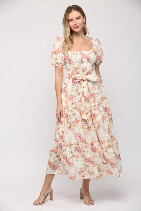 Floral Song Cream Midi Dress