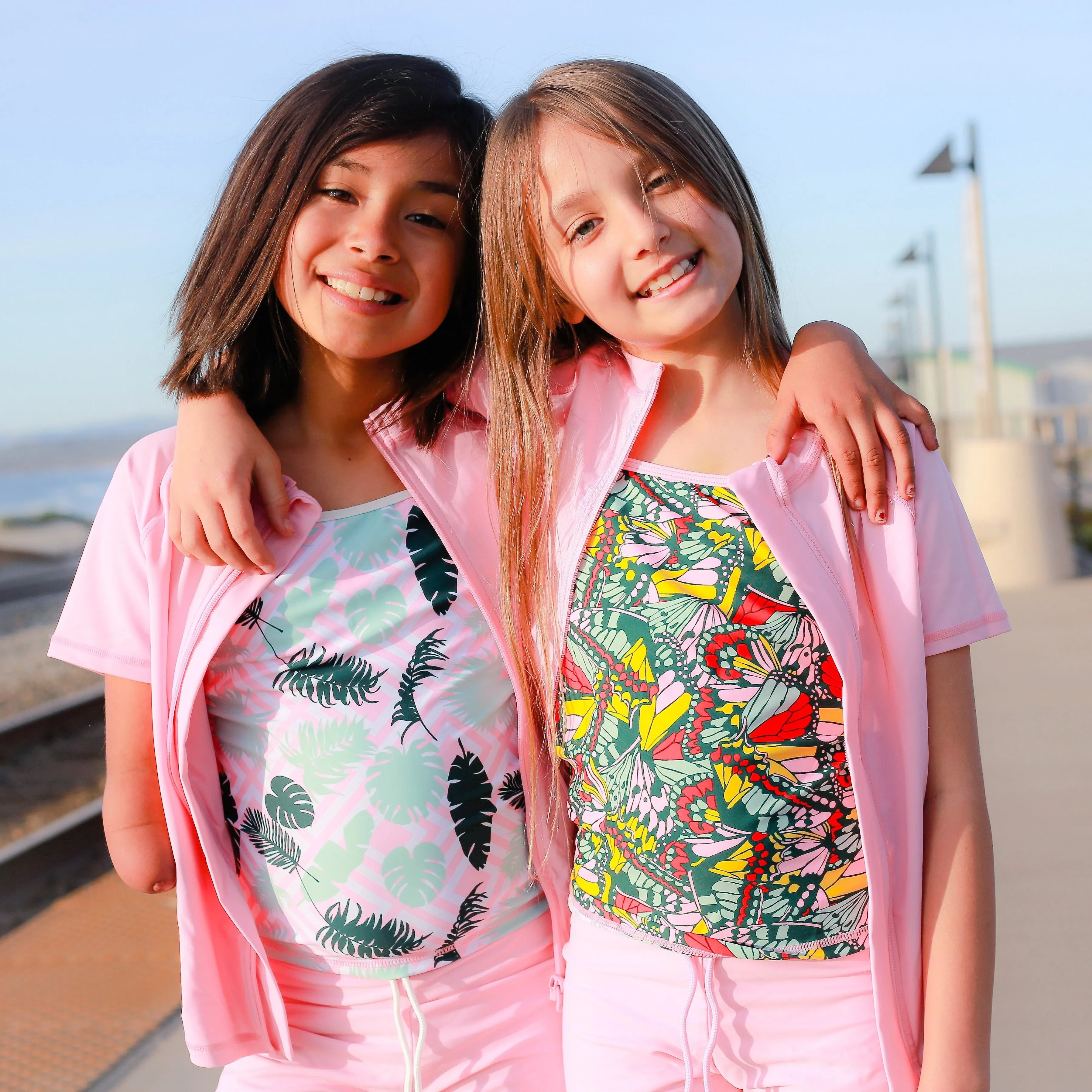 Girls Short Sleeve Rash Guard   Tankini Shorts Set (3 Piece) - "Butterfly Love"