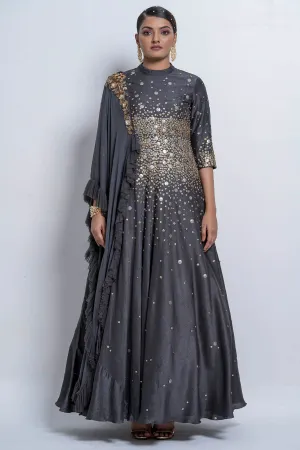 Grey Sequins Anarkali Gown