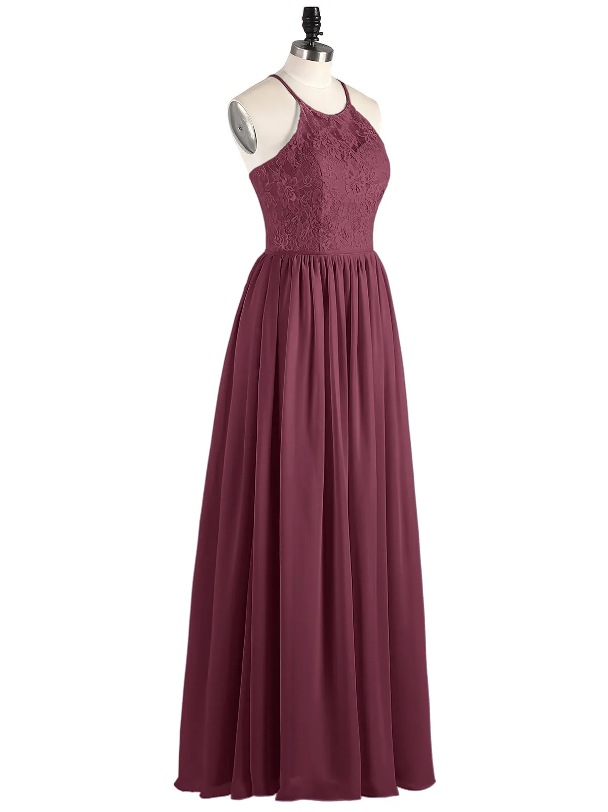 Illusion Neck Lace and Chiffon Maxi Gowns-Mulberry