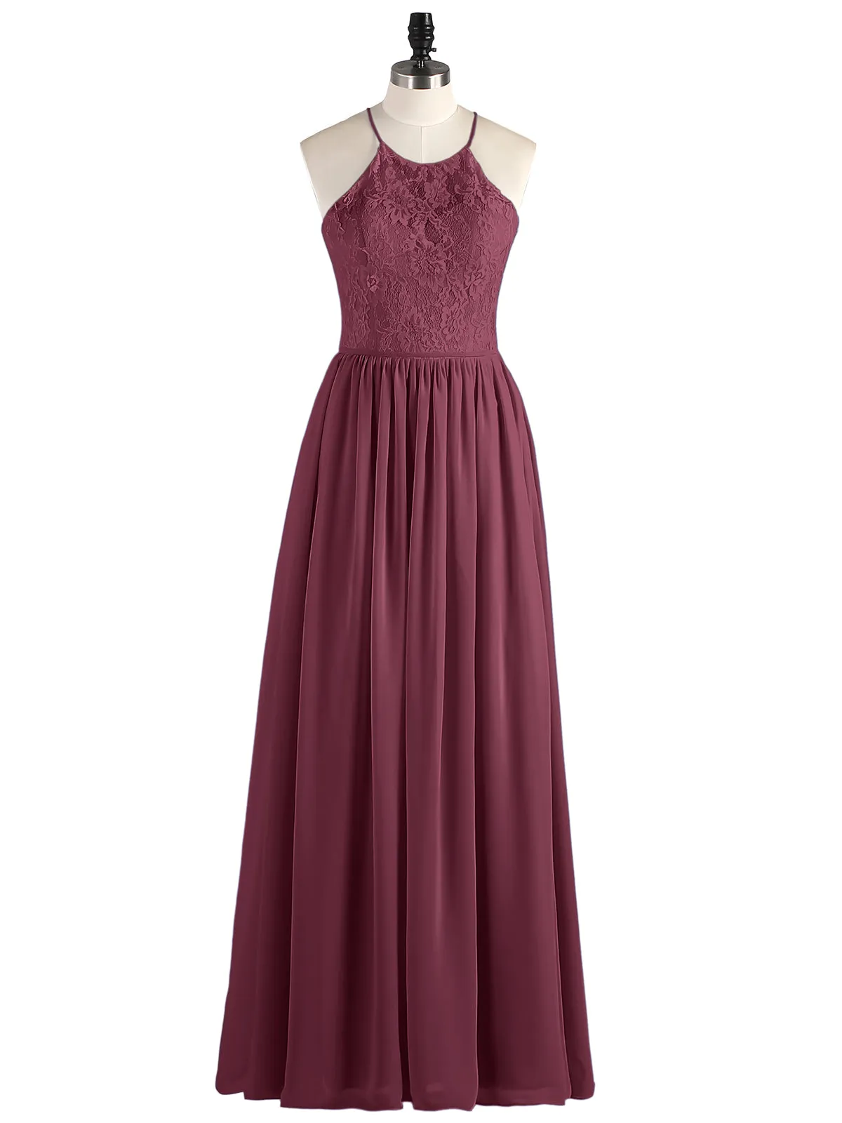 Illusion Neck Lace and Chiffon Maxi Gowns-Mulberry