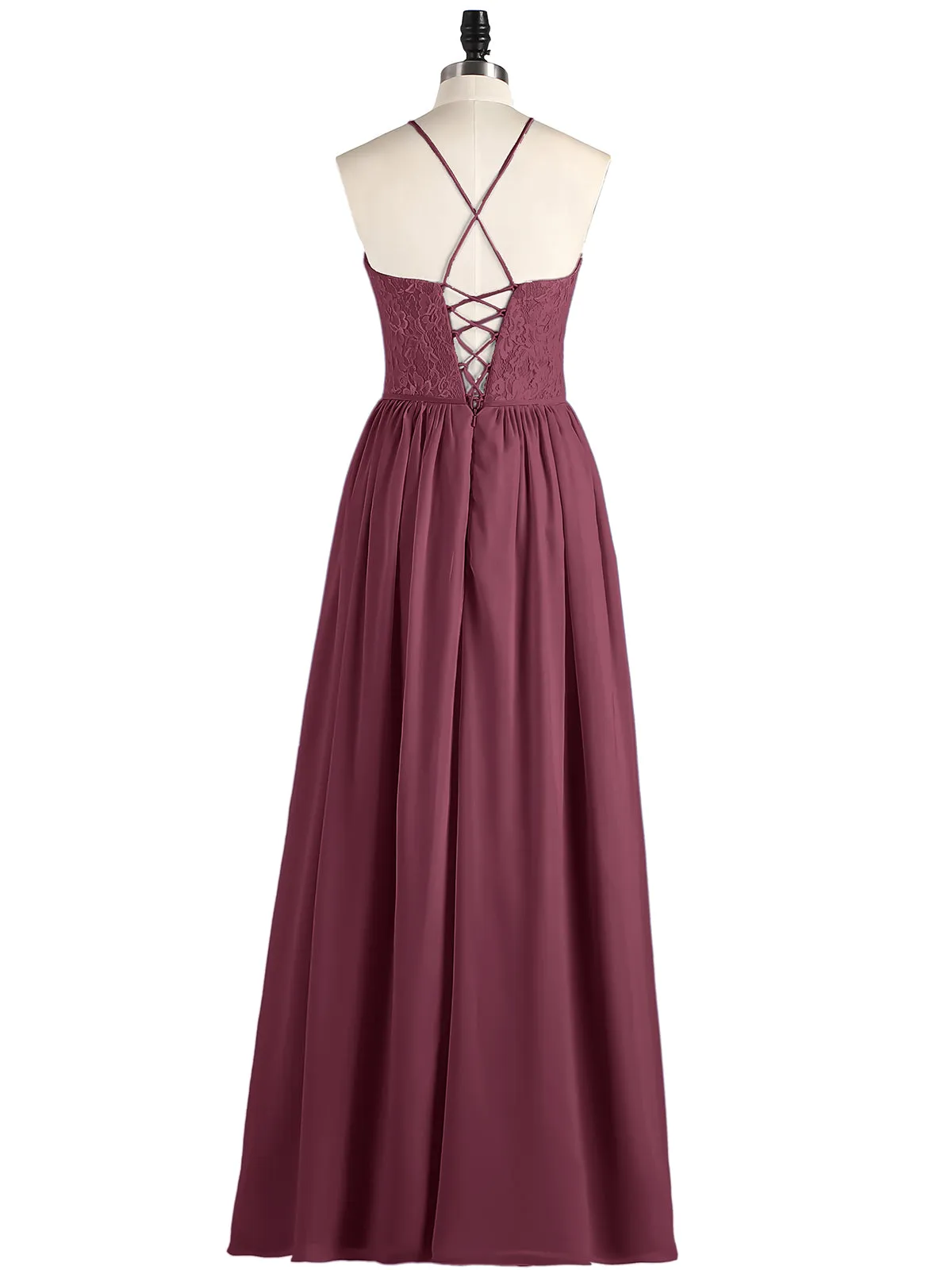 Illusion Neck Lace and Chiffon Maxi Gowns-Mulberry