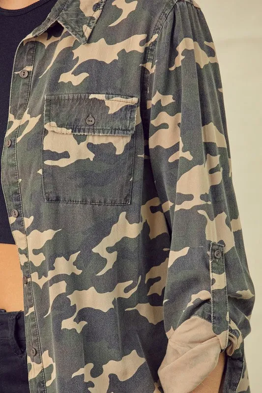 Keep A Secret Camo Button Down