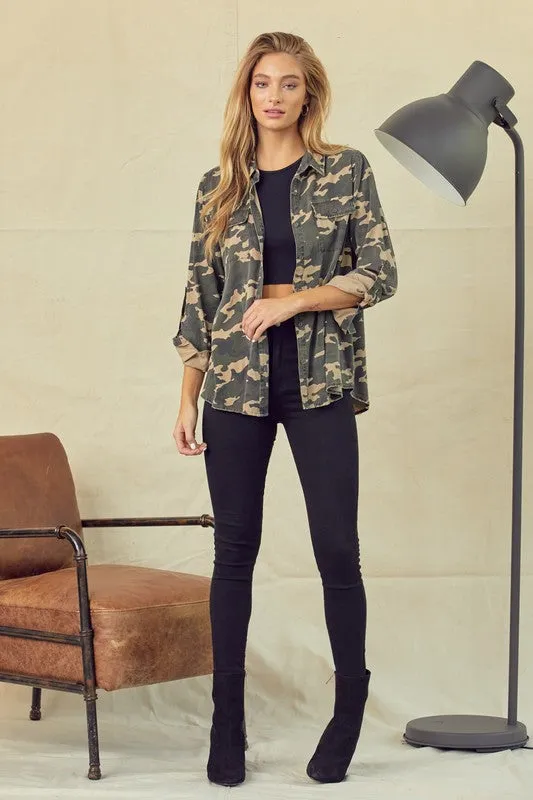 Keep A Secret Camo Button Down
