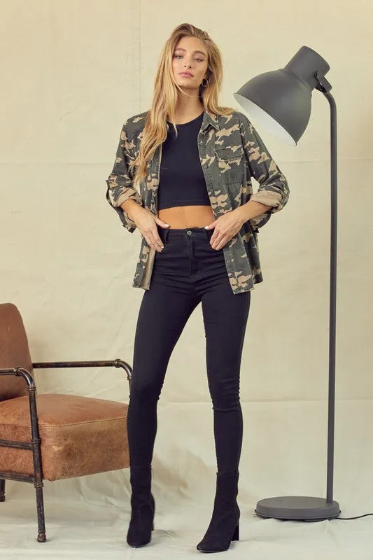 Keep A Secret Camo Button Down