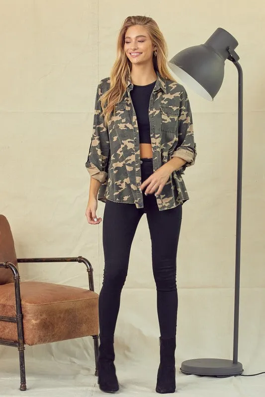Keep A Secret Camo Button Down