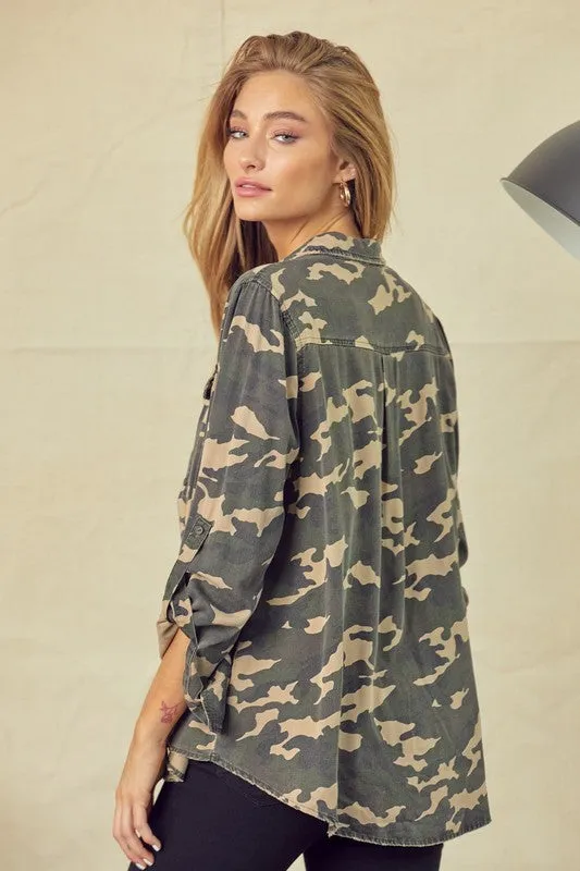 Keep A Secret Camo Button Down
