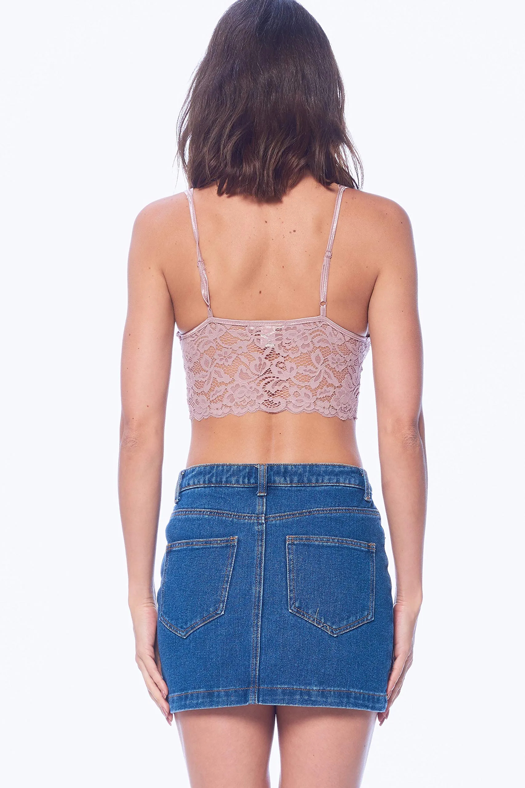 Khanomak Women's Lace Padded Bra Mesh V neck Style Empire Waist Crop Top