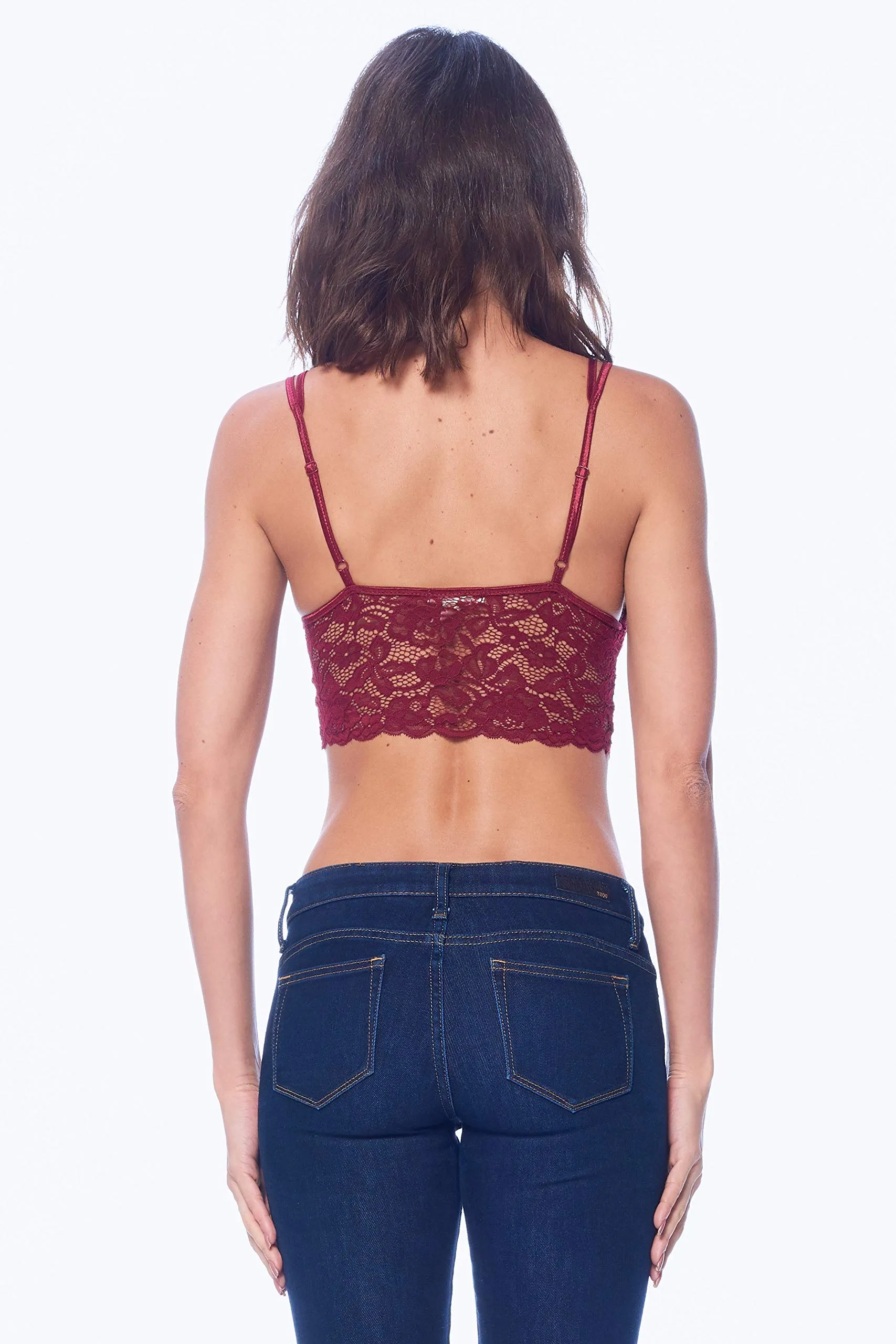 Khanomak Women's Lace Padded Bra Mesh V neck Style Empire Waist Crop Top