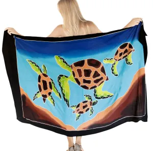 LA LEELA Bathing Towel Beach Womens Sarong Bikini Cover up Turtle printed Black